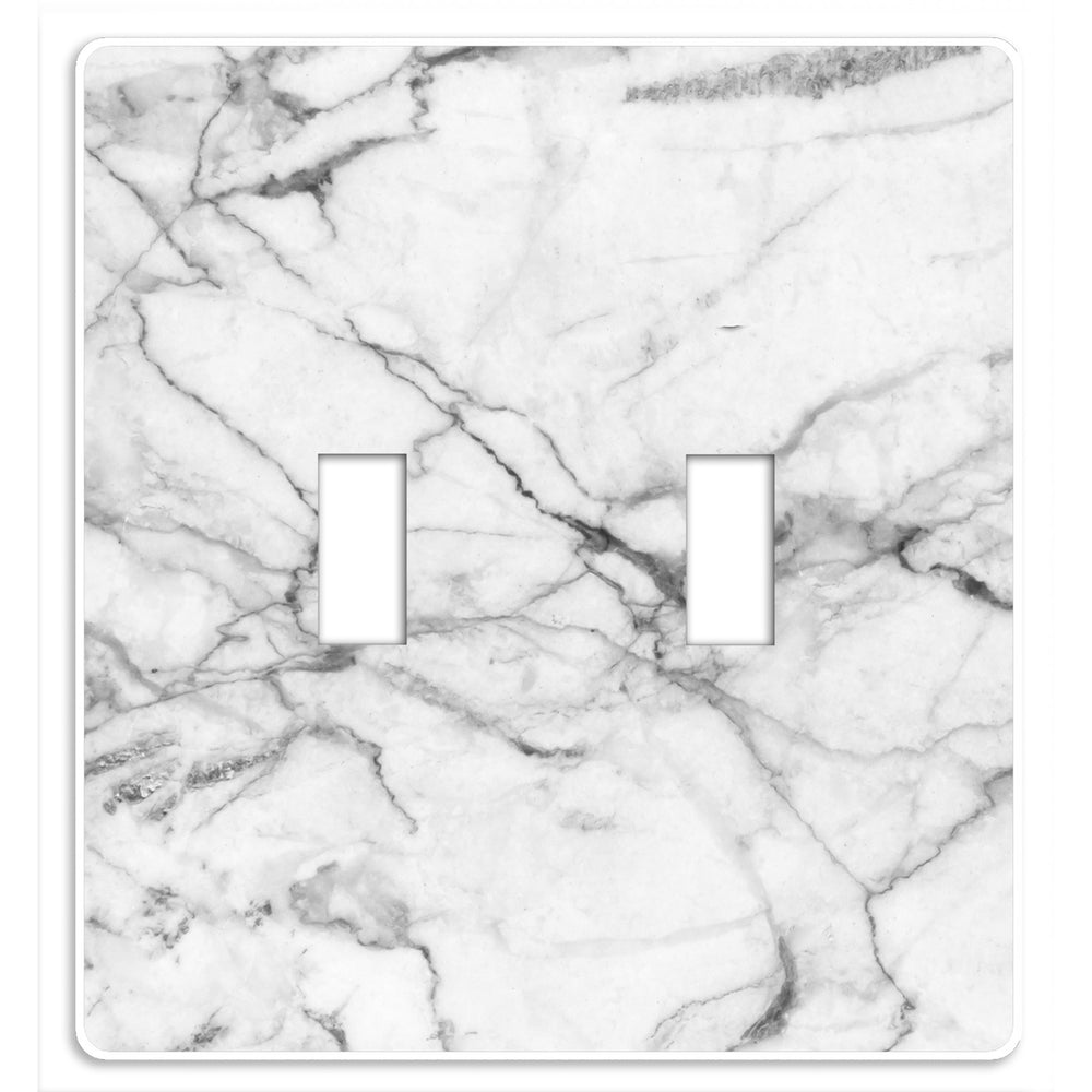Screwless White and Gray Marble 2 Toggle Wallplate