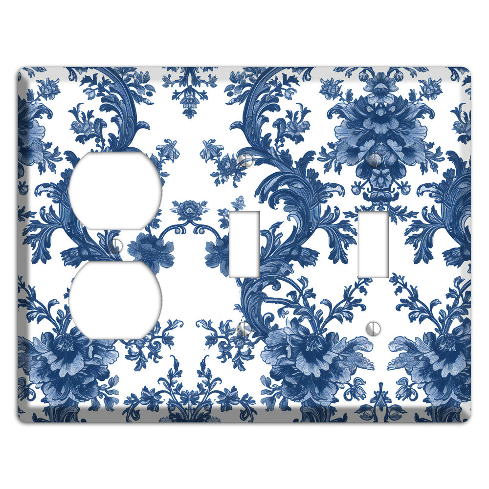 Cobalt Garden Damask Duplex / 2 Toggle Wallplate