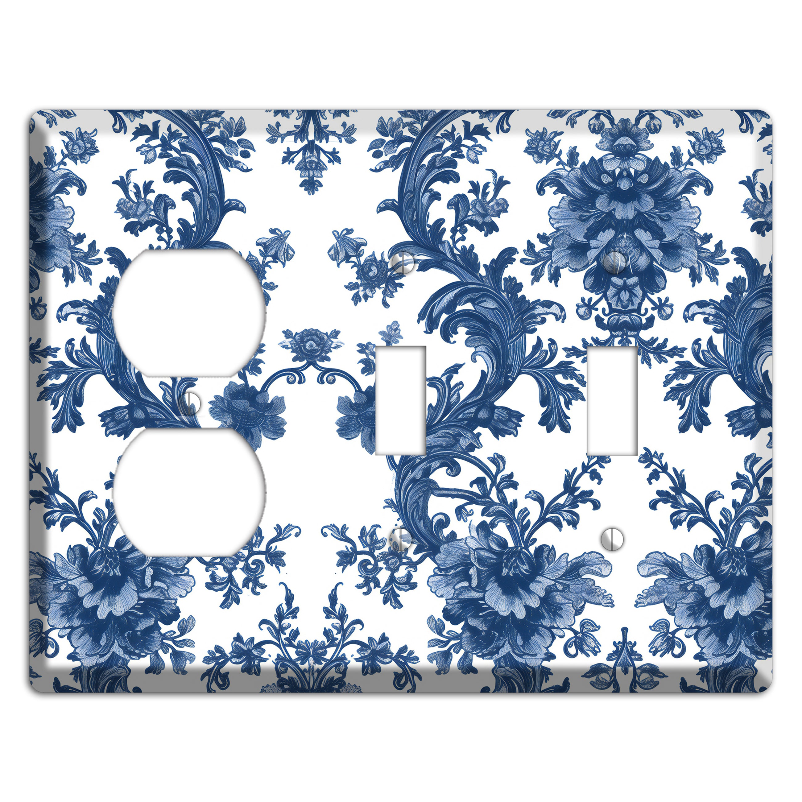 Cobalt Garden Damask Duplex / 2 Toggle Wallplate