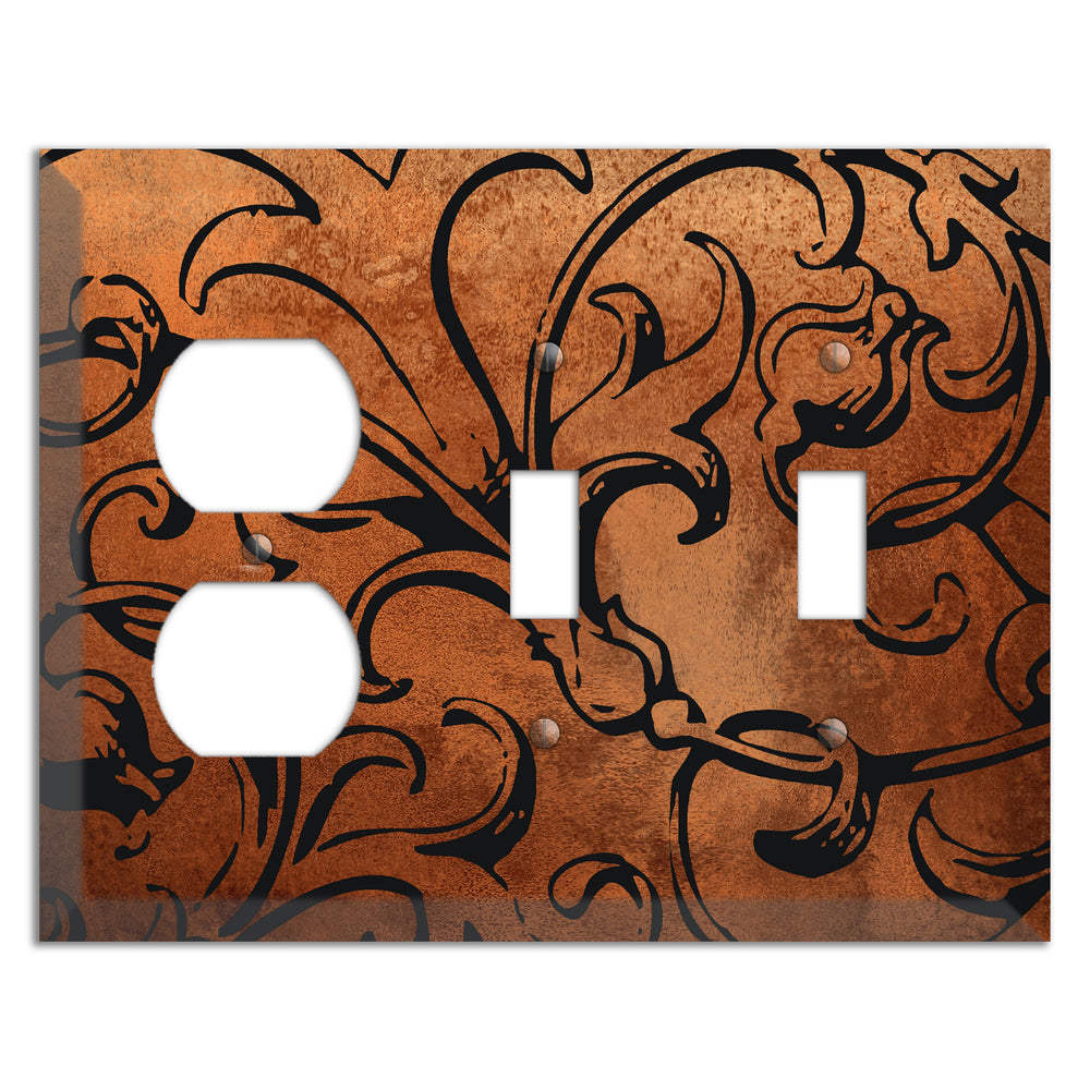 Antique Copper Acanthus Duplex / 2 Toggle Wallplate