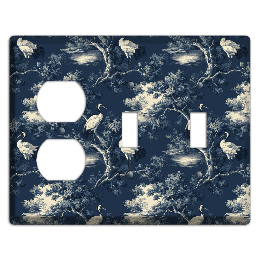 Midnight Crane Toile Duplex / 2 Toggle Wallplate