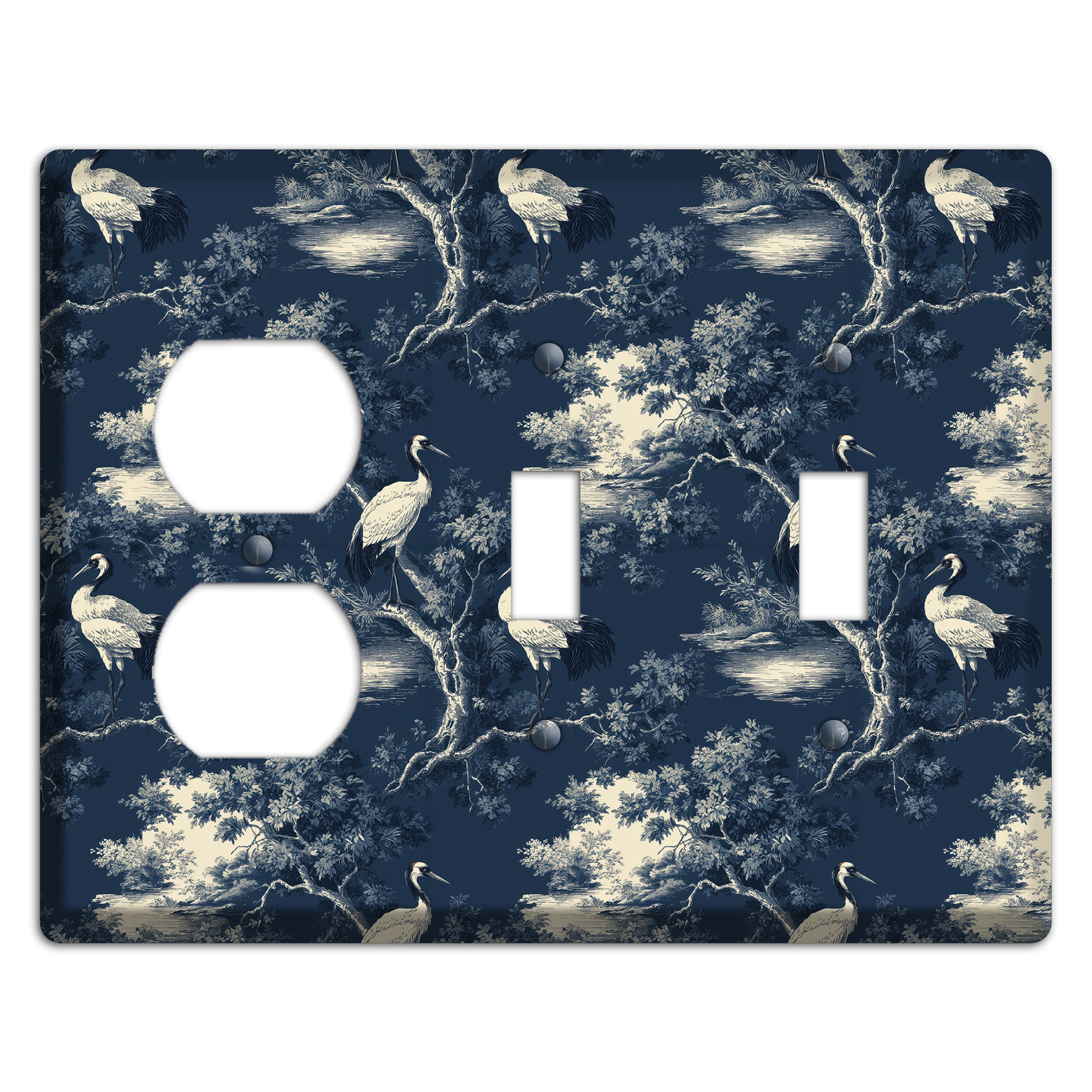 Midnight Crane Toile Duplex / 2 Toggle Wallplate