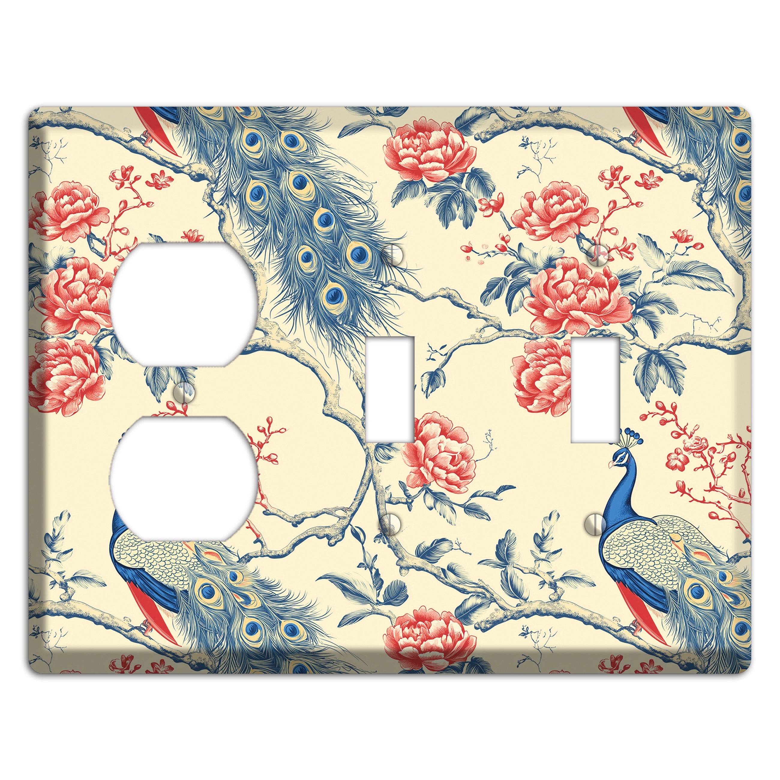 Peacock & Peony Duplex / 2 Toggle Wallplate