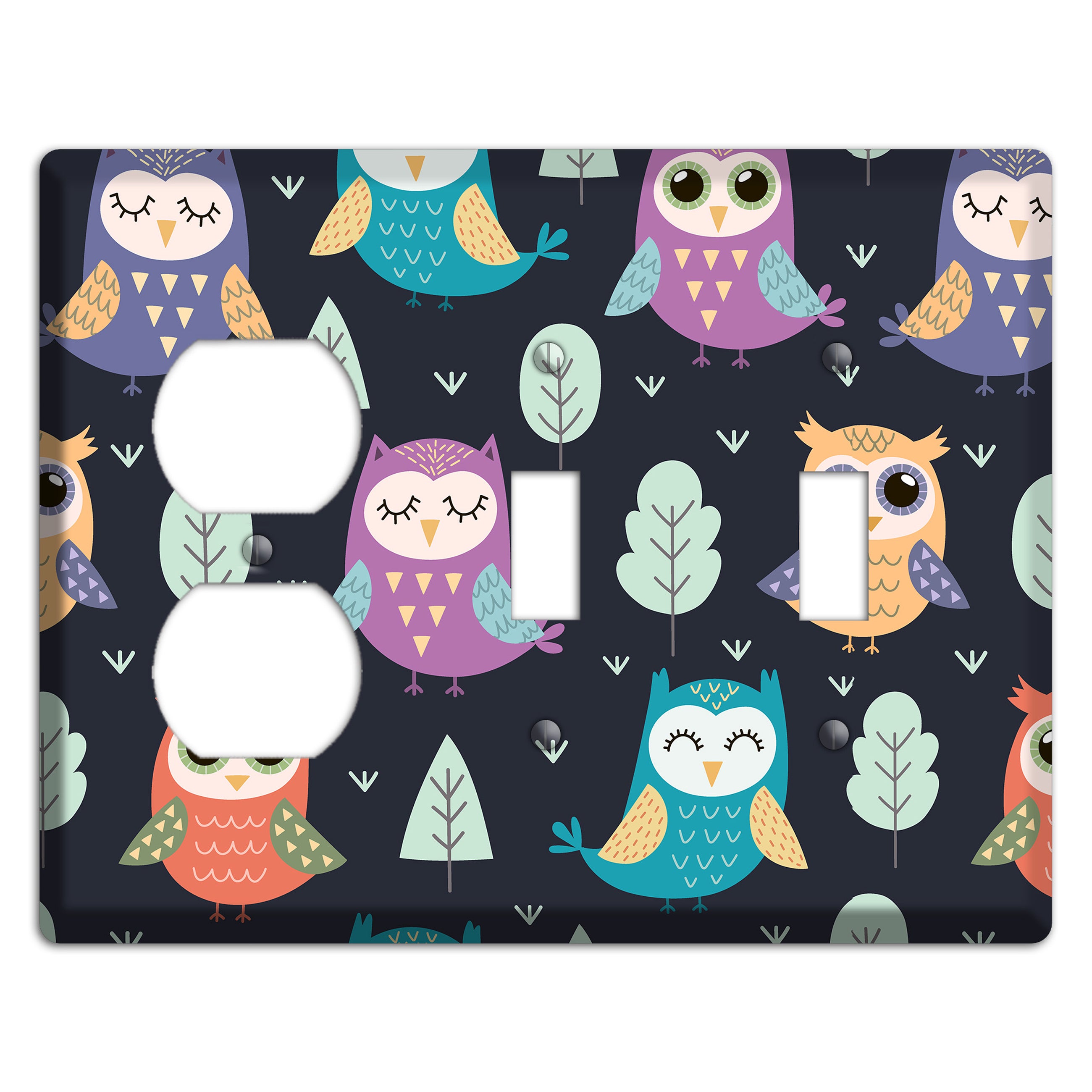 Dreamy Owls (Navy) Duplex / 2 Toggle Wallplate