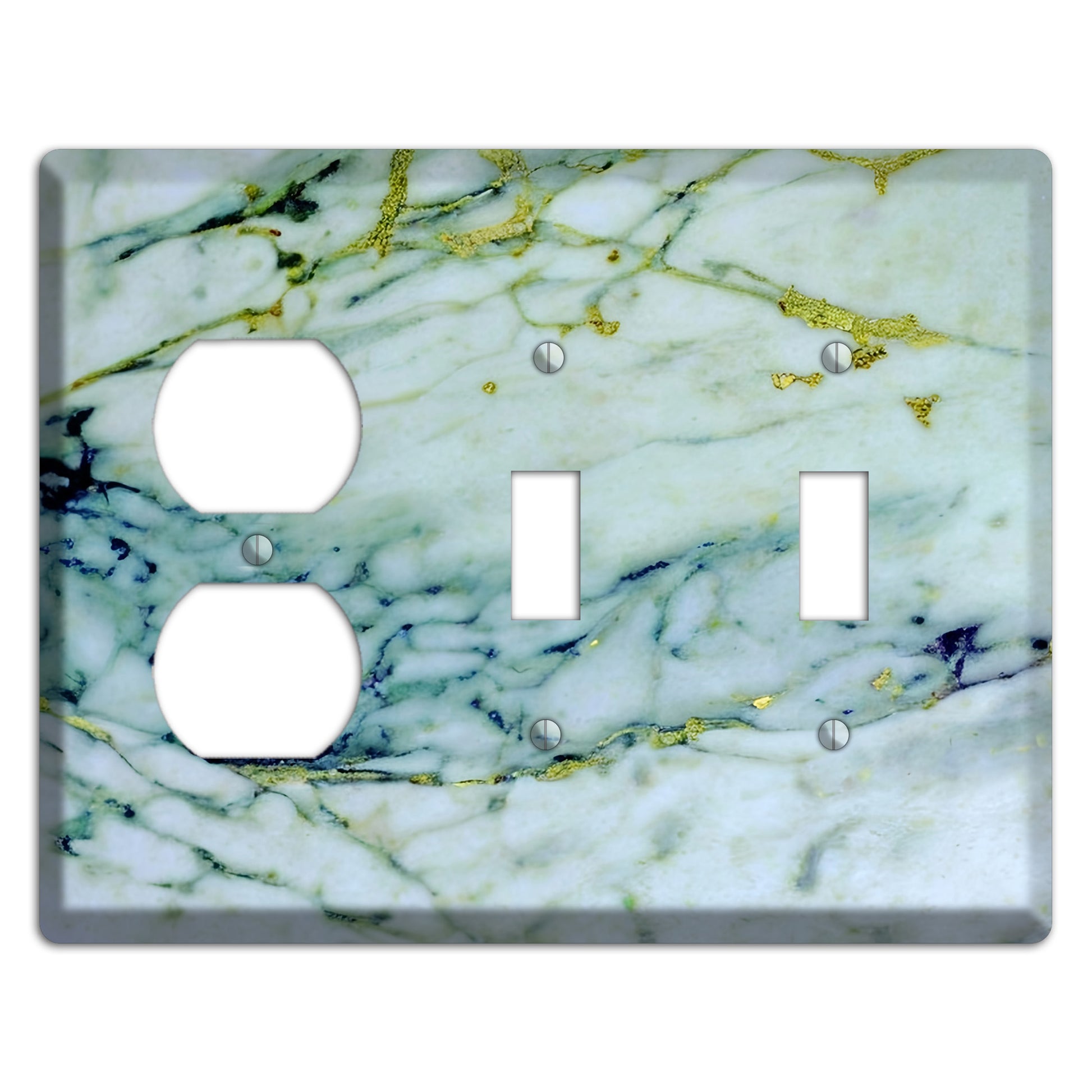 White, Green and Blue Marble Duplex / 2 Toggle Wallplate