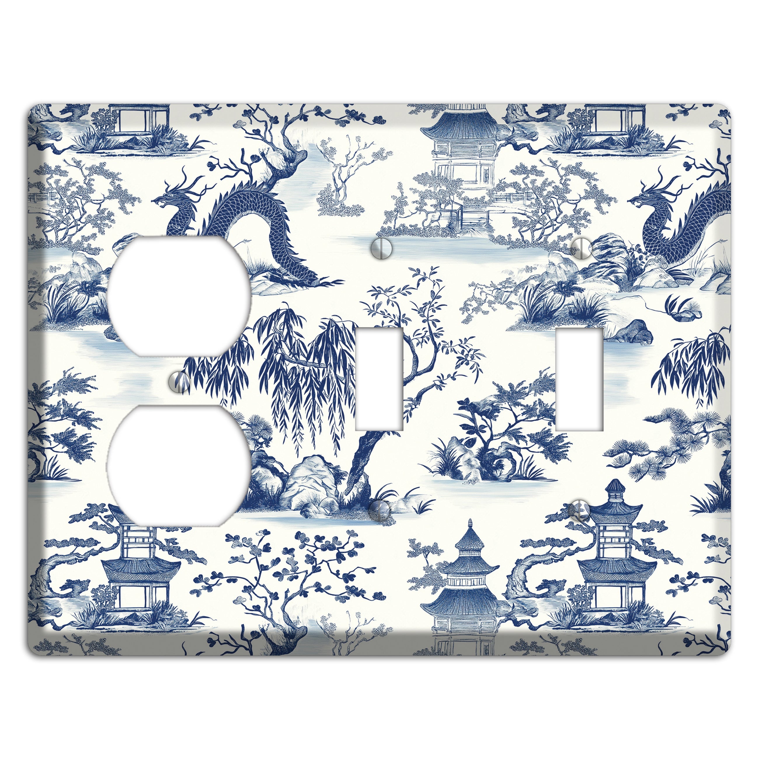 Dragon & Pagoda Duplex / 2 Toggle Wallplate