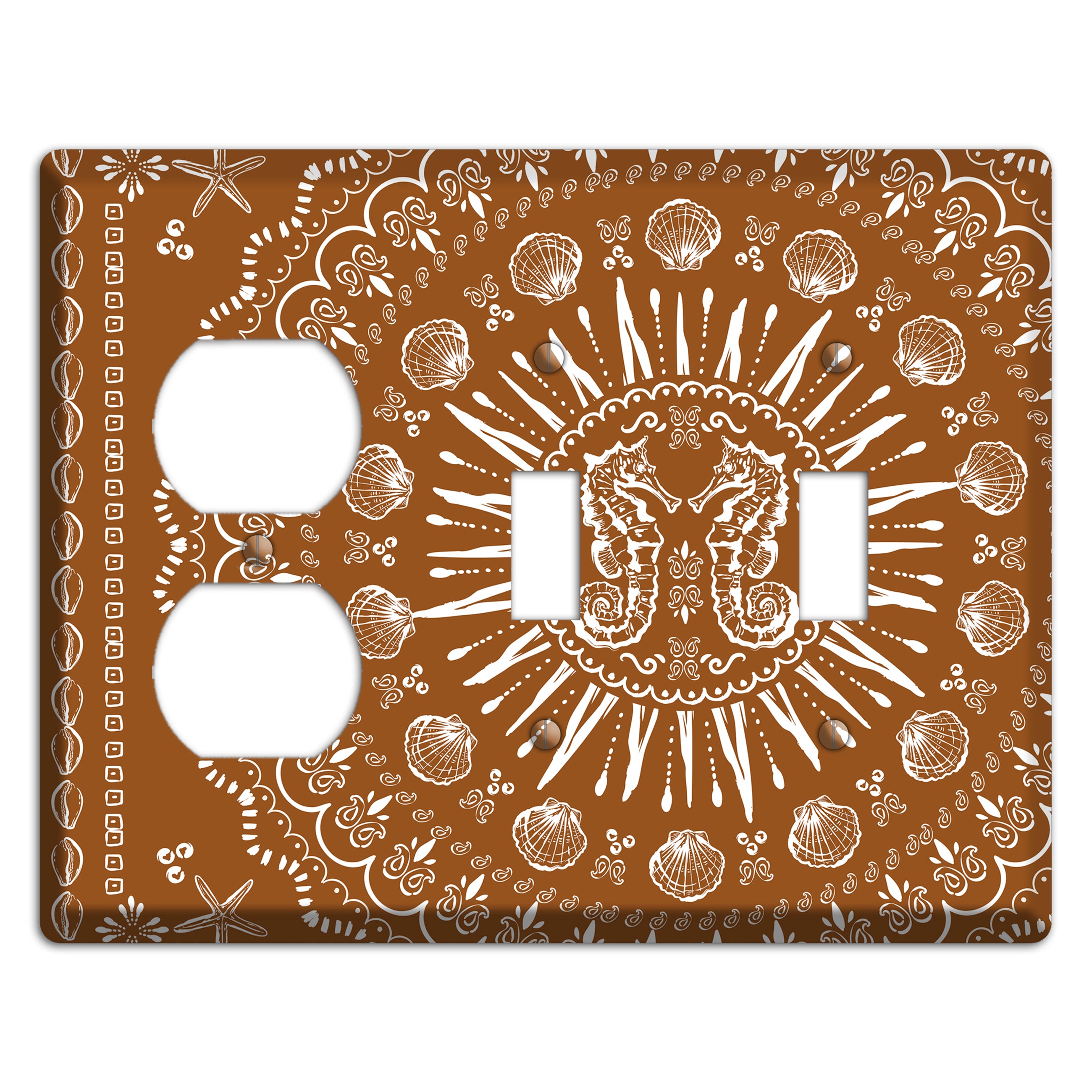 Russet Seahorse Mandala Duplex / 2 Toggle Wallplate