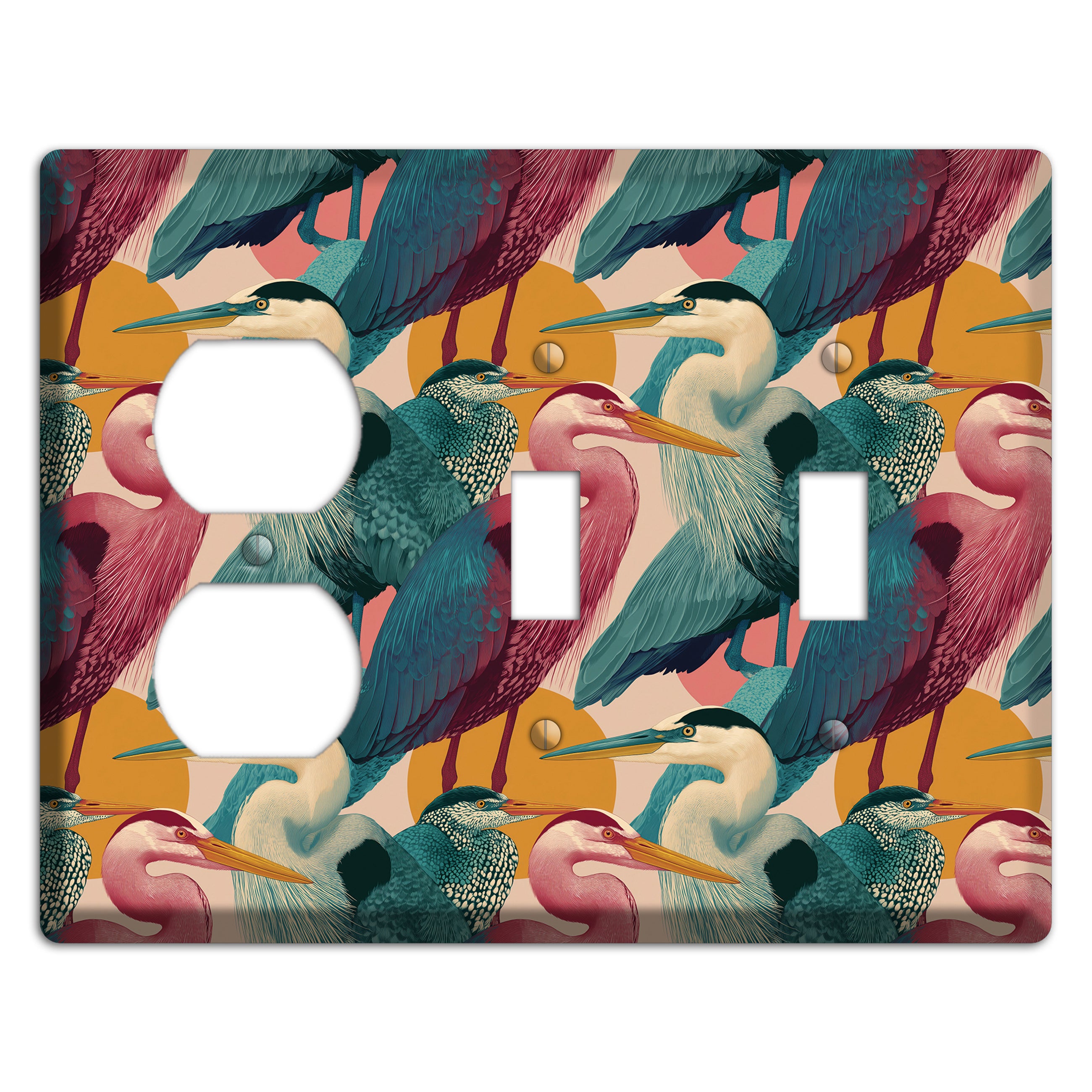 Teal Heron Mosaic Duplex / 2 Toggle Wallplate