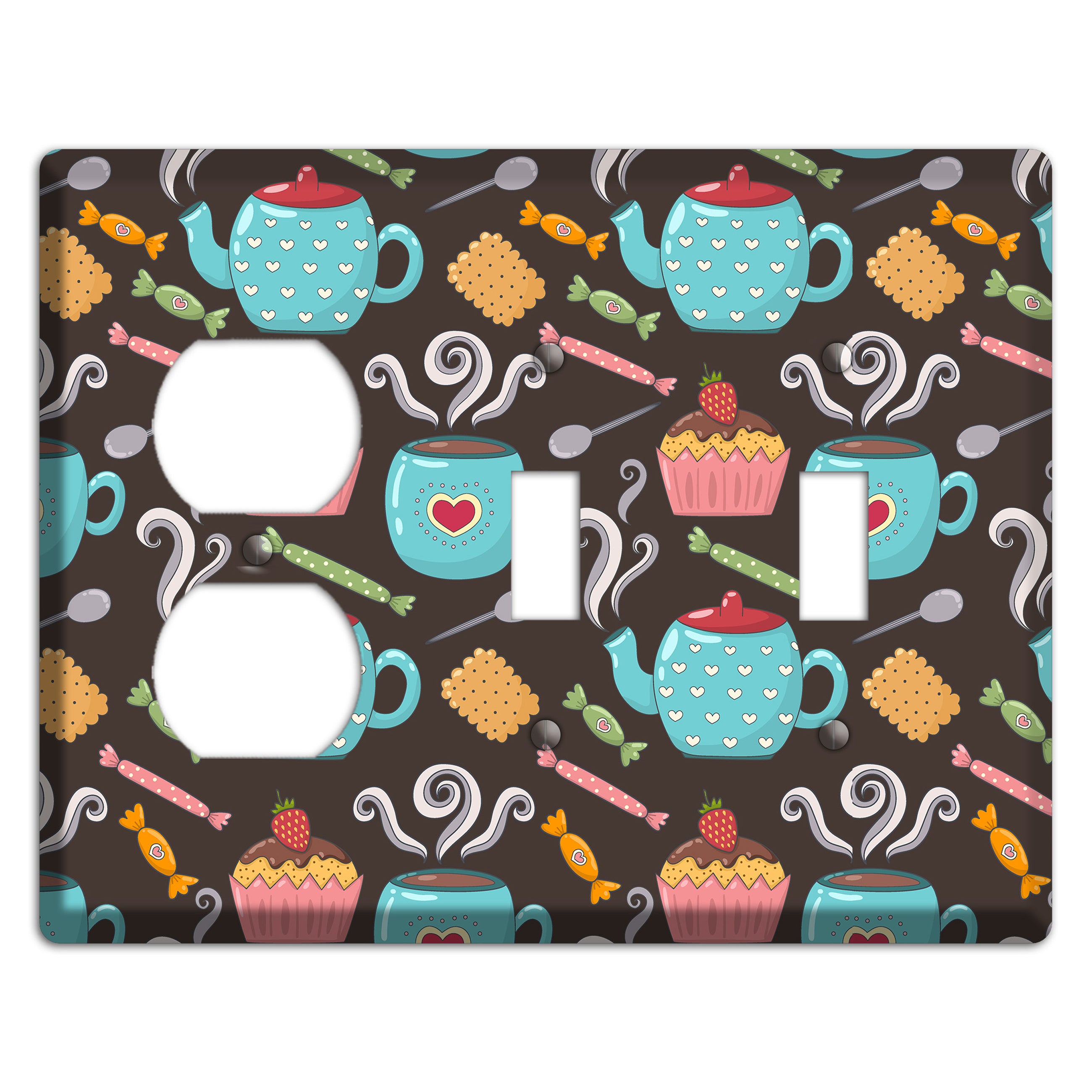 Sweet Tea Party (Brown) Duplex / 2 Toggle Wallplate