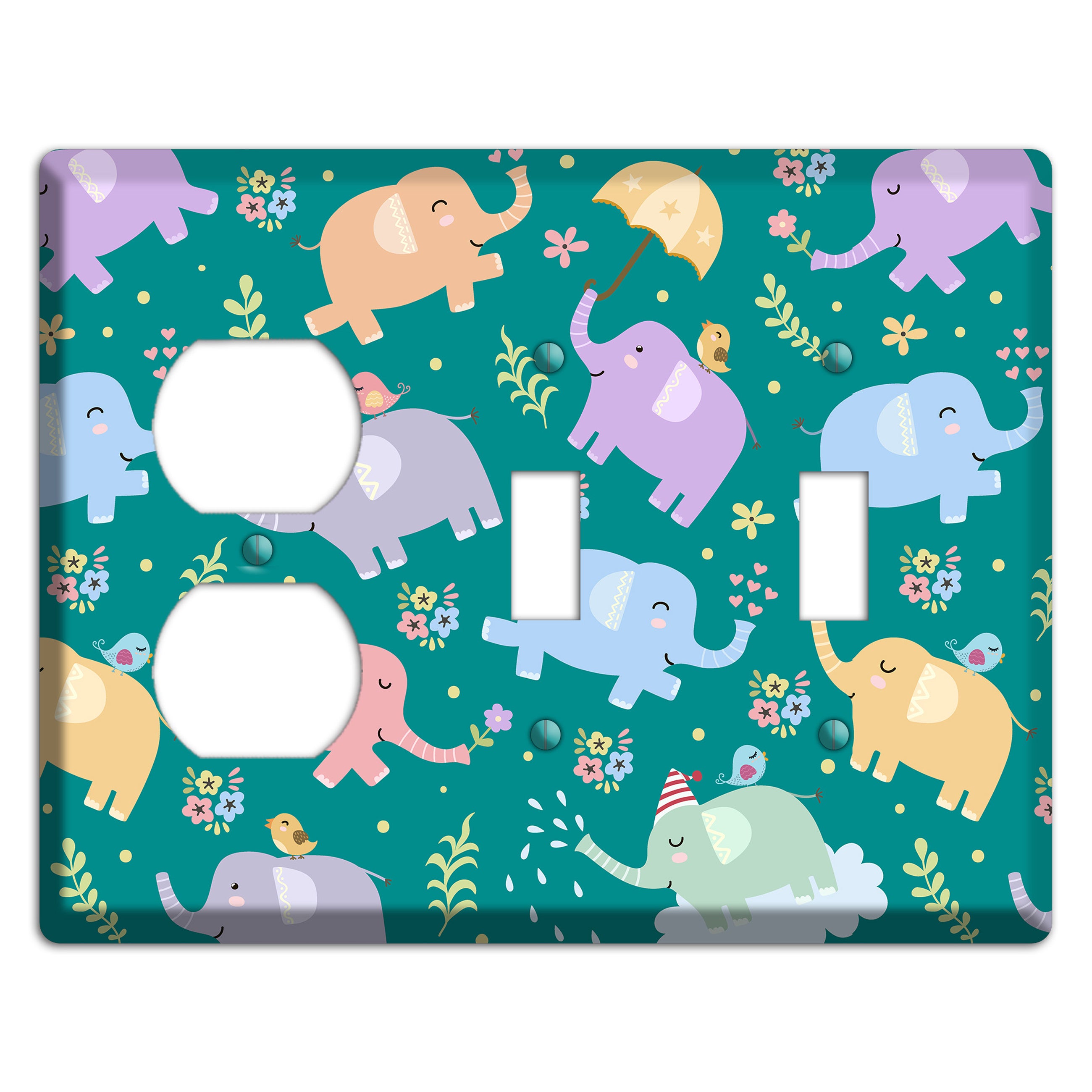 Elephant Parade (Teal) Duplex / 2 Toggle Wallplate