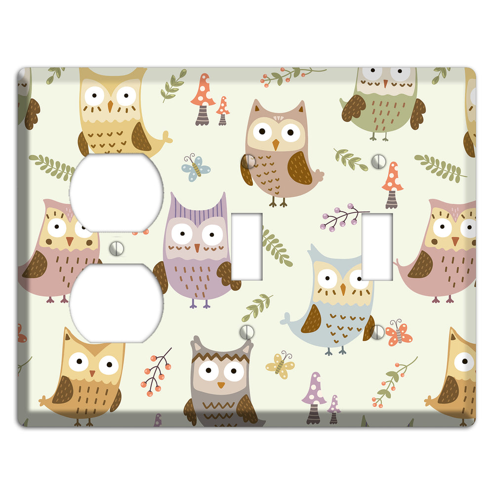 Sleepy Owls (Cream) Duplex / 2 Toggle Wallplate