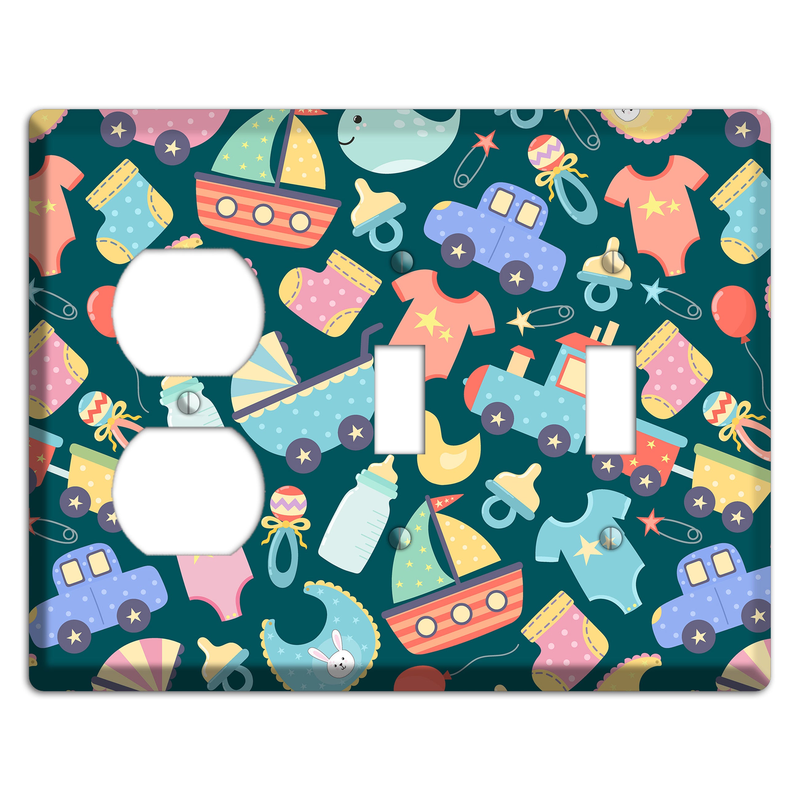 Baby Parade (Teal) Duplex / 2 Toggle Wallplate