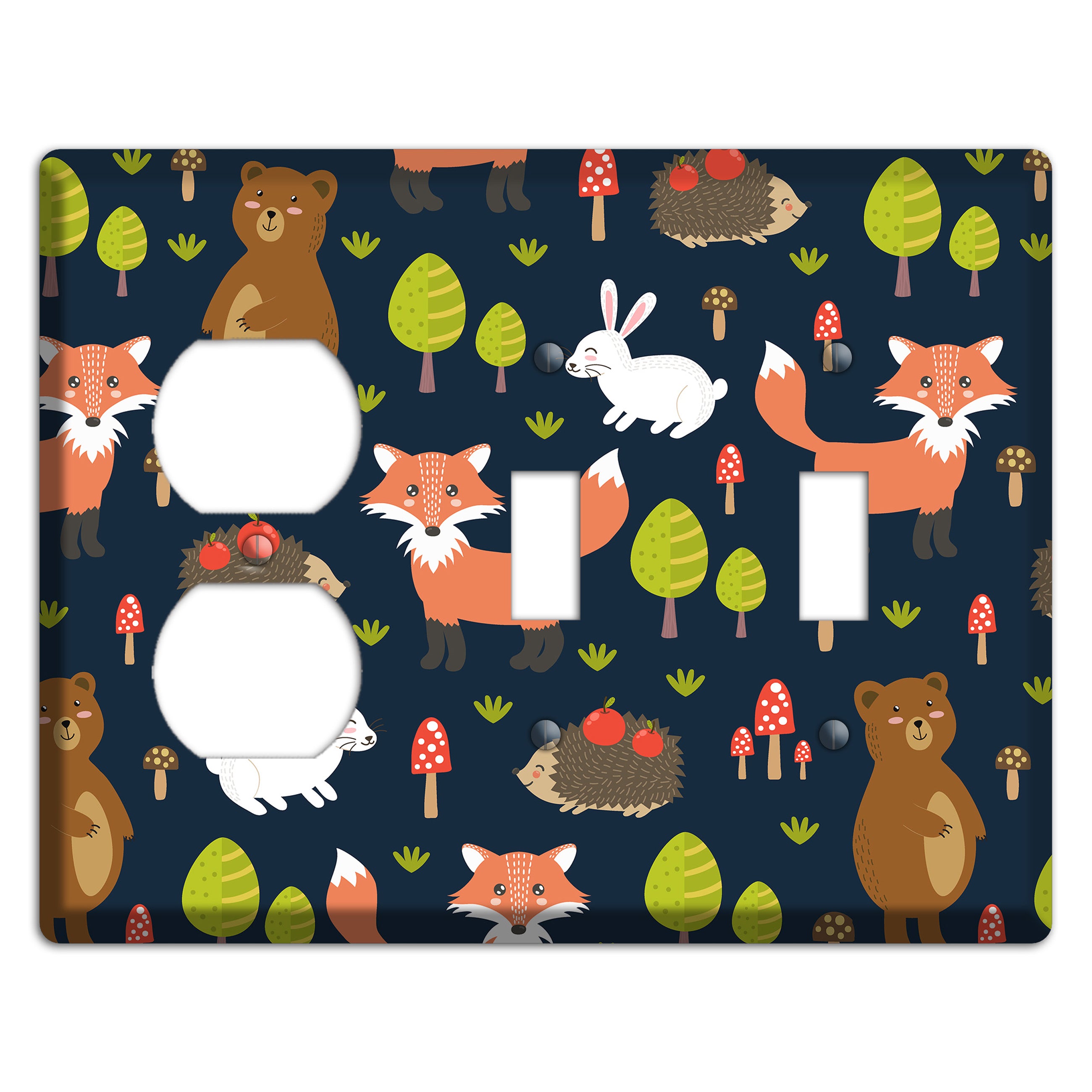 Forest Critters (Navy) Duplex / 2 Toggle Wallplate