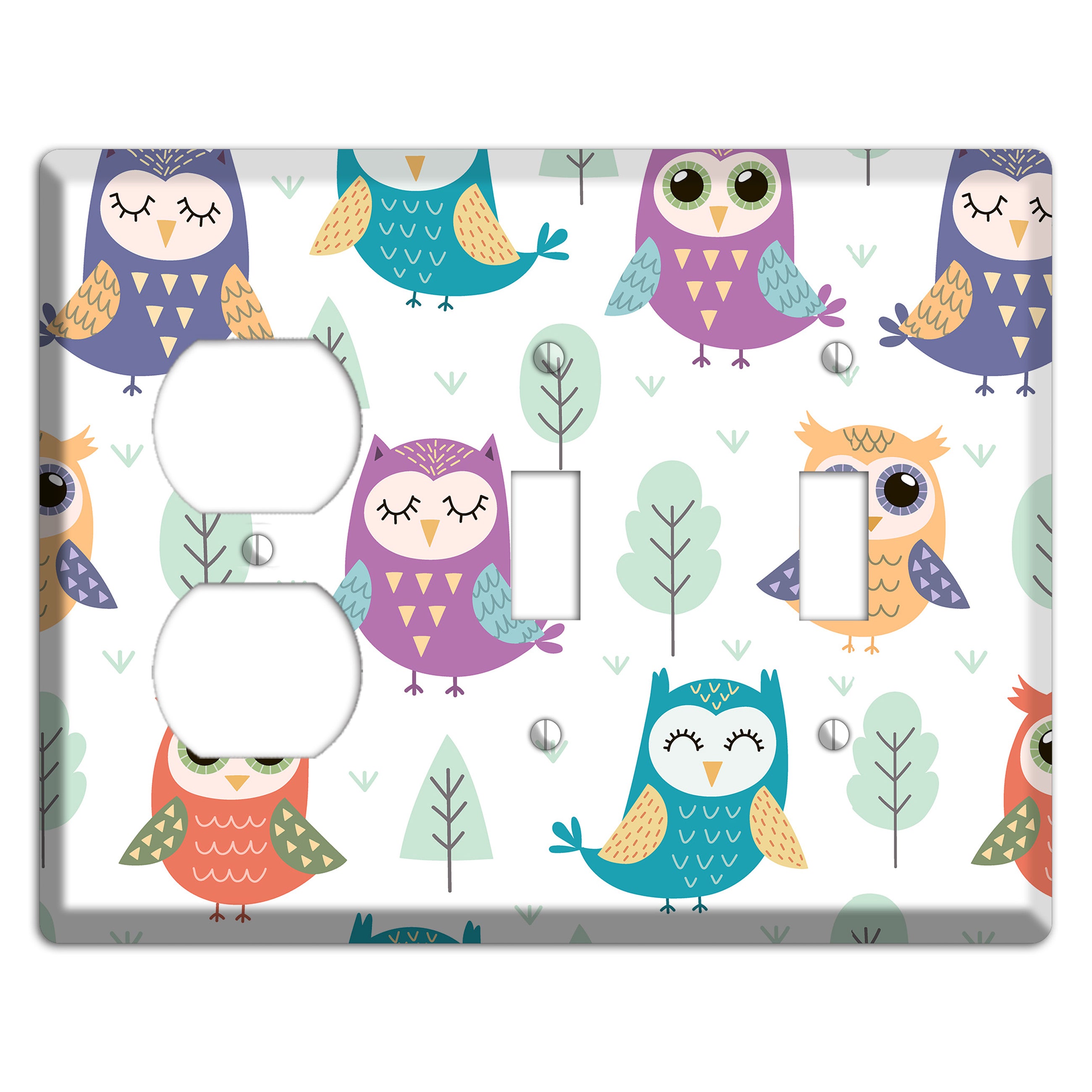 Dreamy Owls (White) Duplex / 2 Toggle Wallplate
