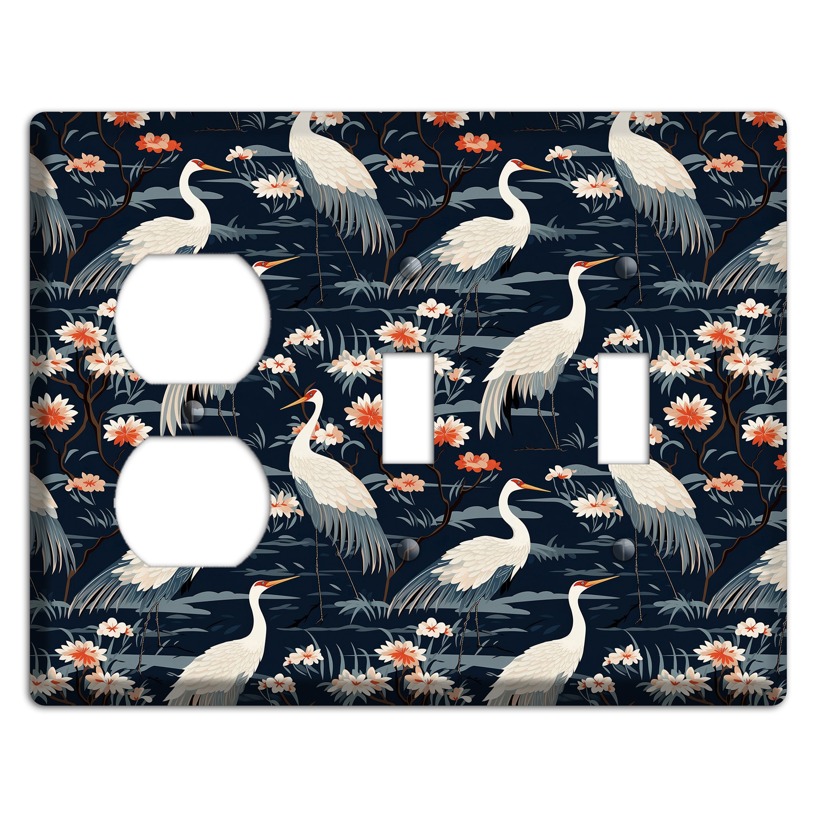 Navy Heron Nocturne Duplex / 2 Toggle Wallplate