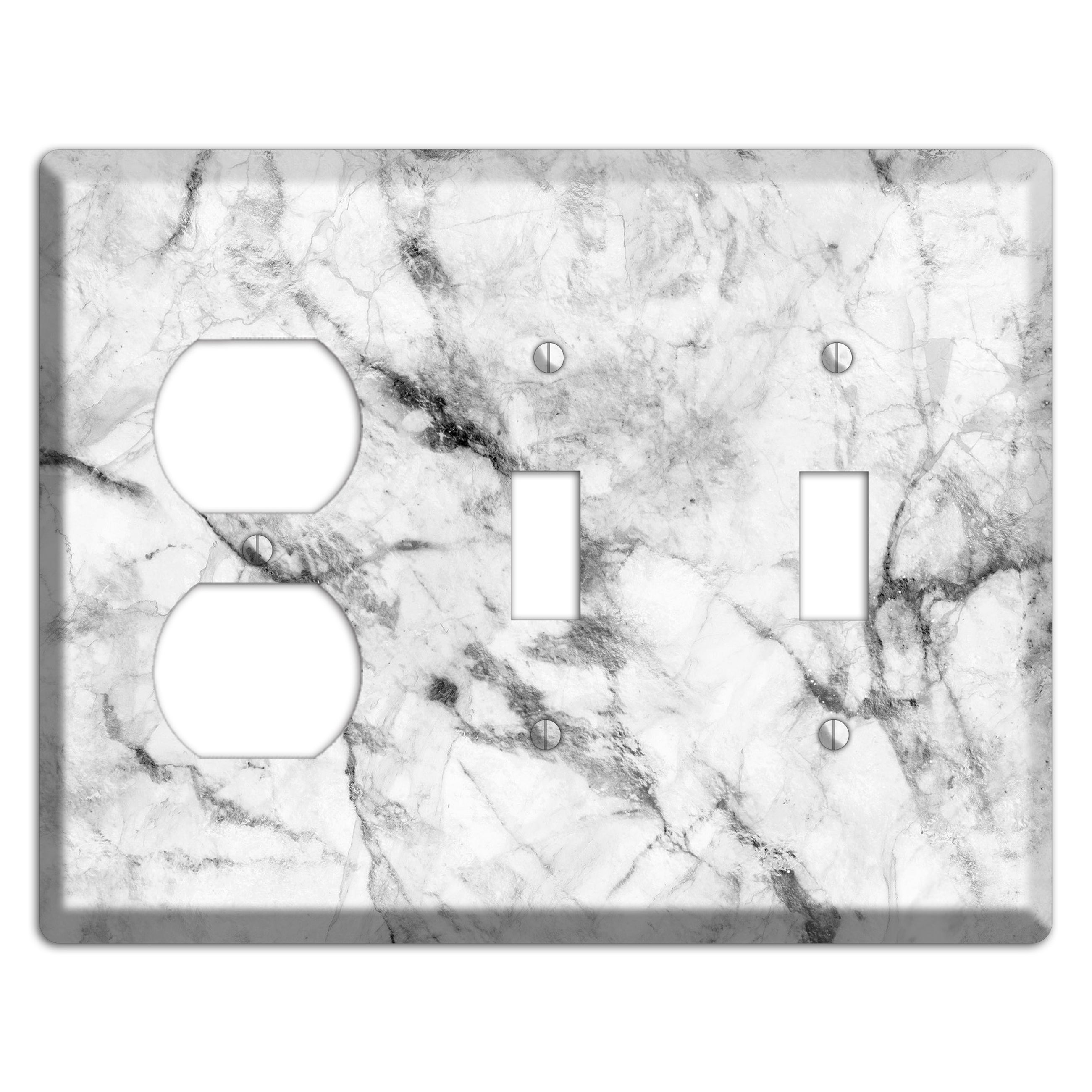 White and Gray Marble Duplex / 2 Toggle Wallplate