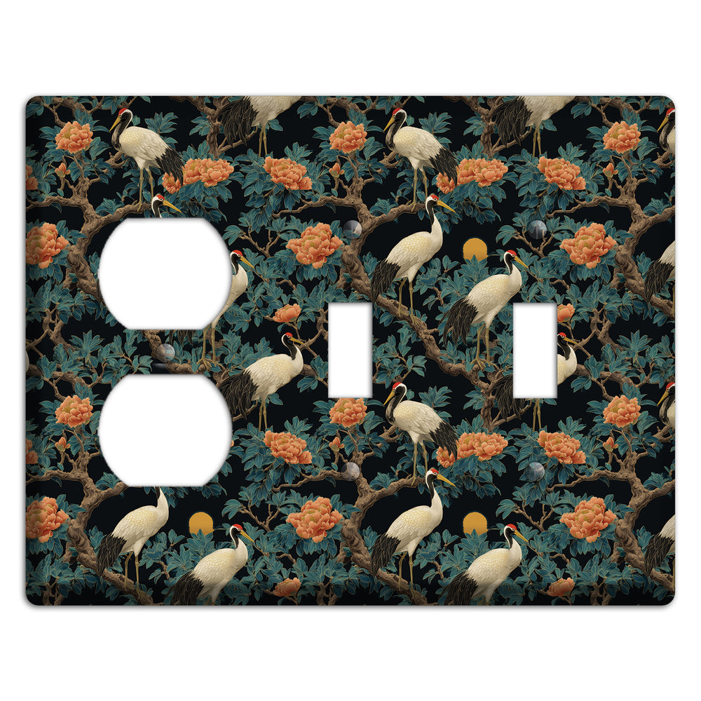 Teal Moonrise Cranes Duplex / 2 Toggle Wallplate