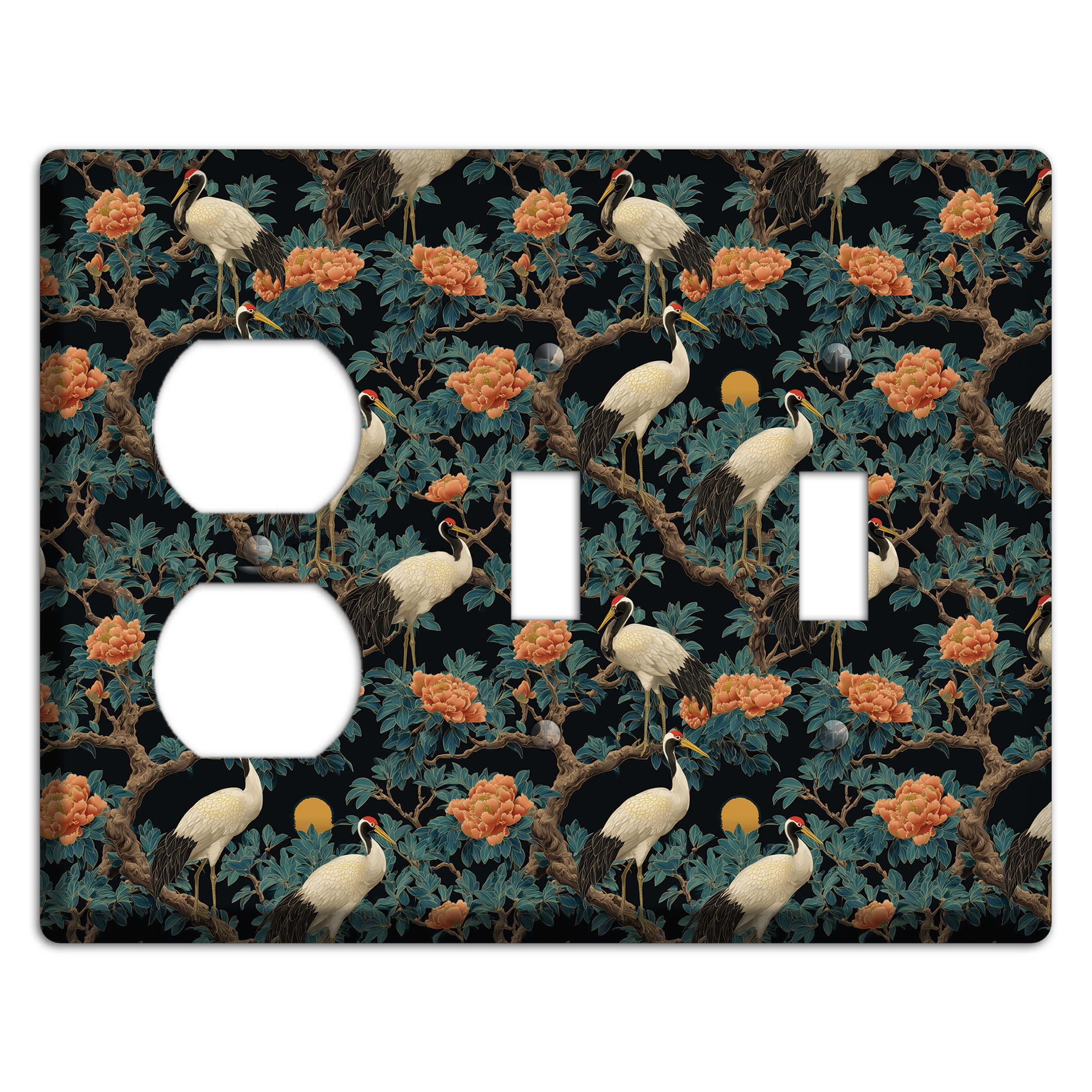 Teal Moonrise Cranes Duplex / 2 Toggle Wallplate