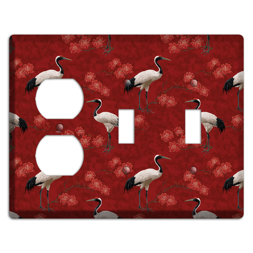 Vermillion Crane Bloom Duplex / 2 Toggle Wallplate