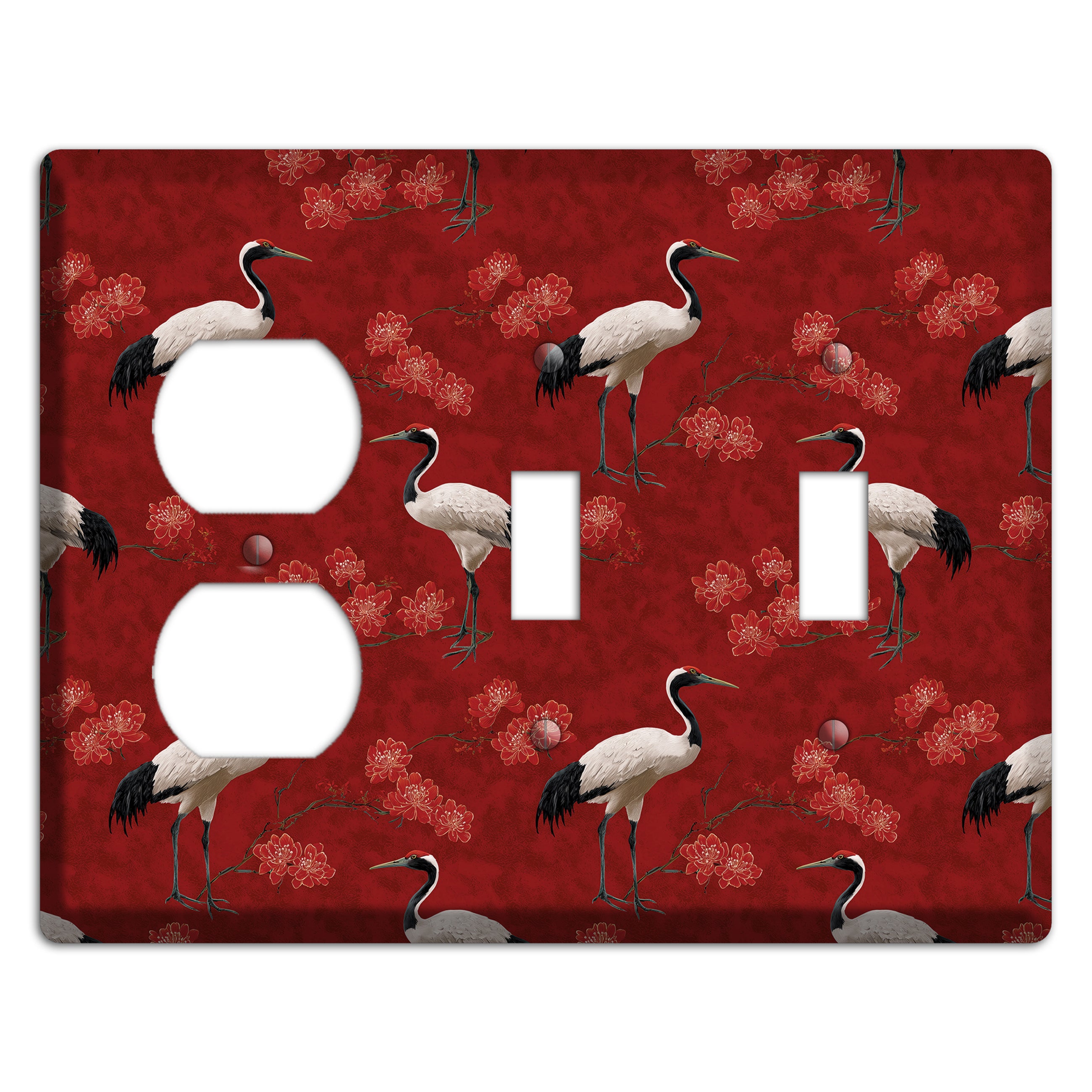 Vermillion Crane Bloom Duplex / 2 Toggle Wallplate