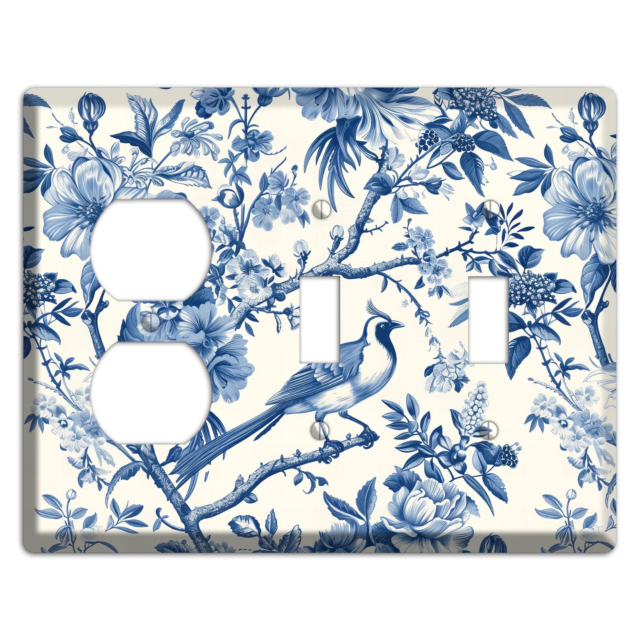 Garden Reverie Blue Duplex / 2 Toggle Wallplate