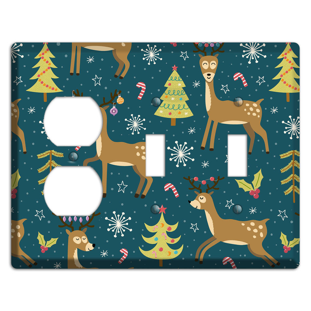 Reindeer Parade (Teal) Duplex / 2 Toggle Wallplate