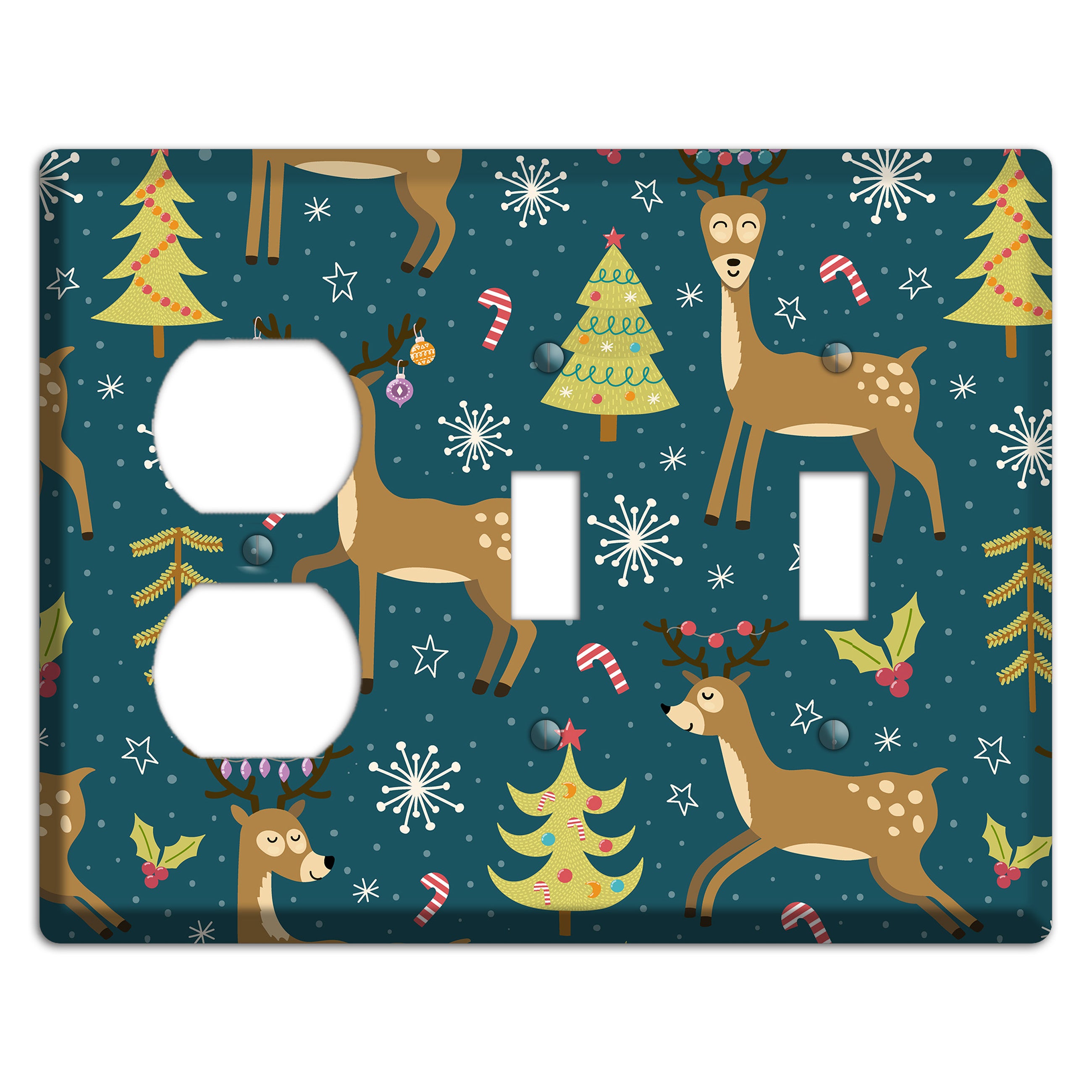 Reindeer Parade (Teal) Duplex / 2 Toggle Wallplate