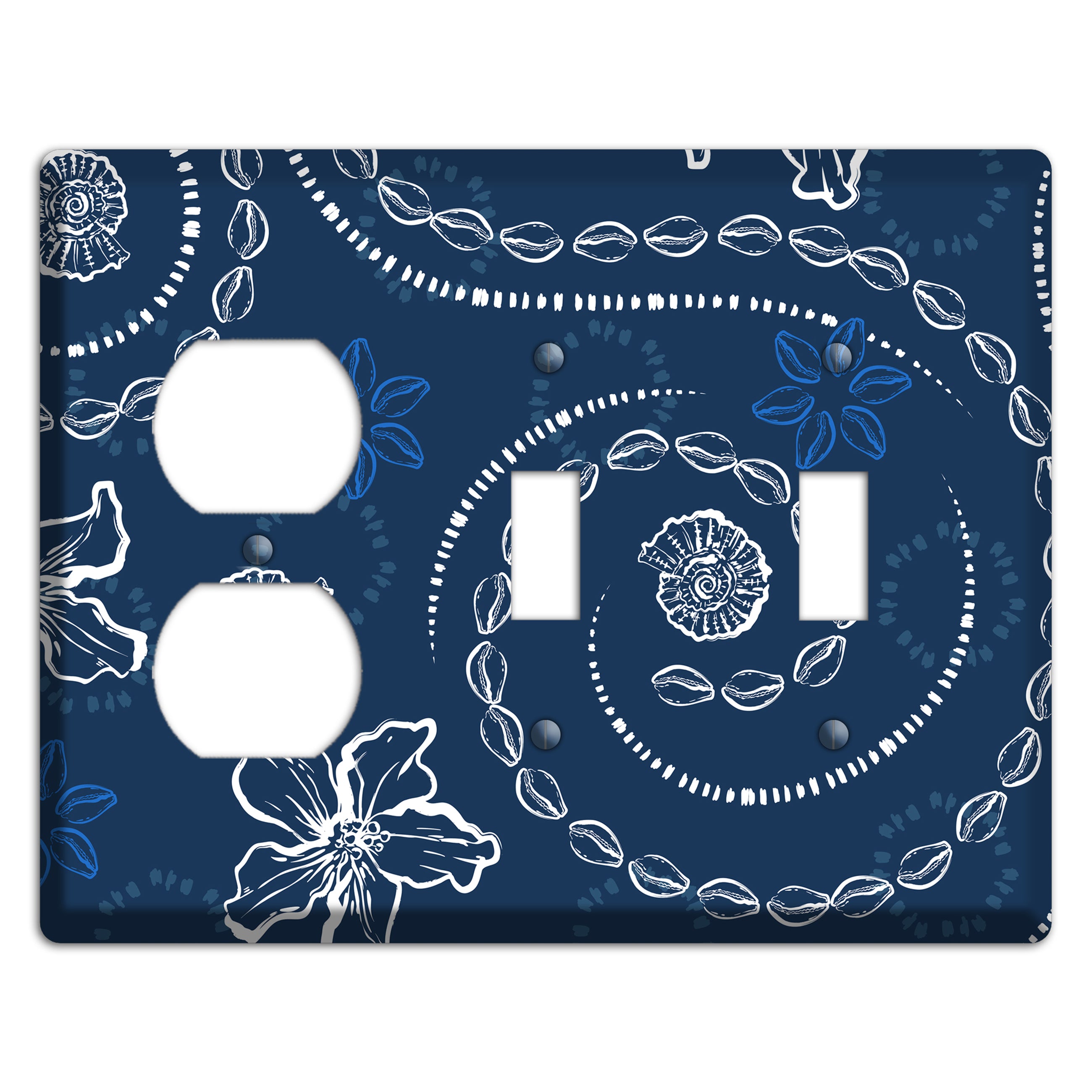 Indigo Cowrie Spiral Duplex / 2 Toggle Wallplate