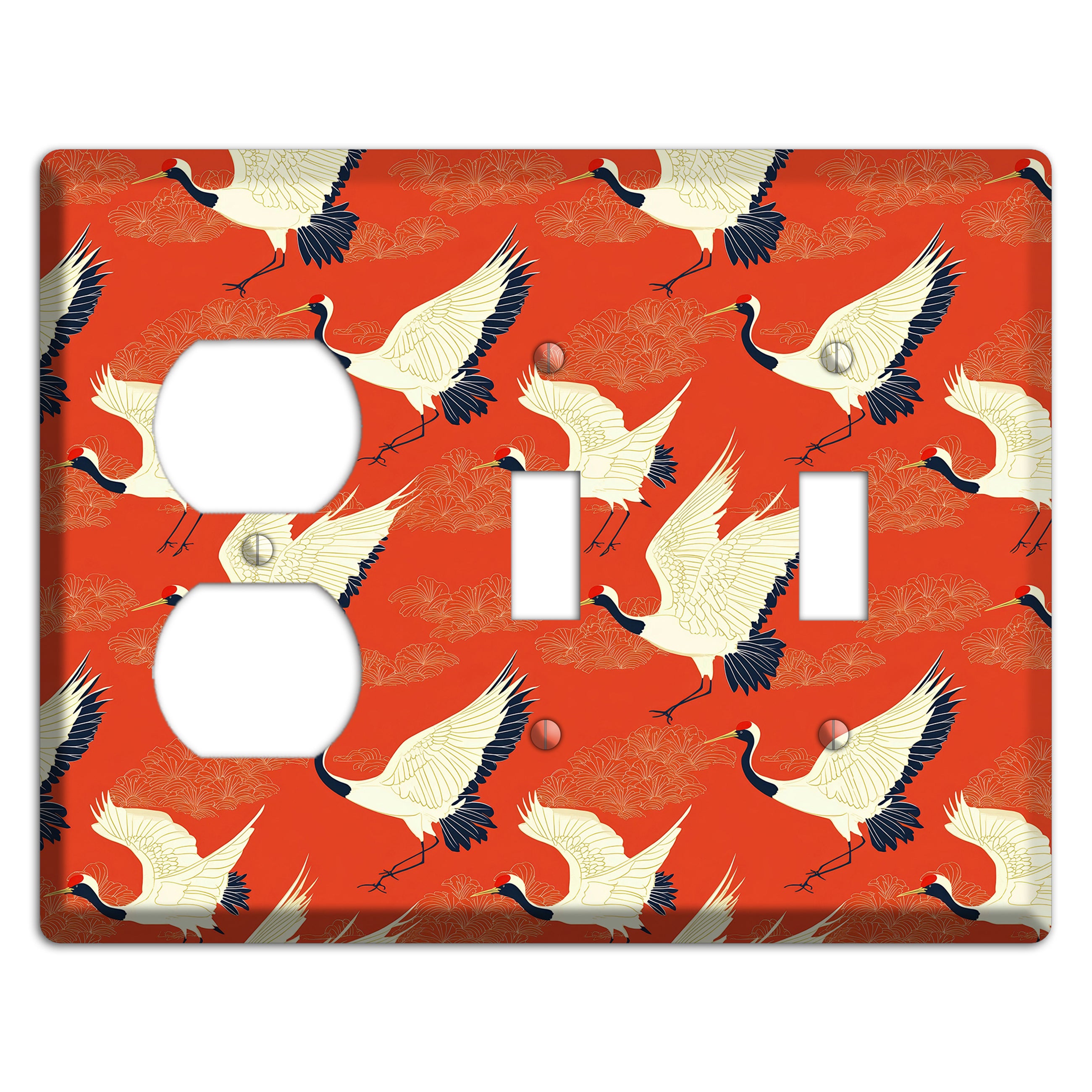 Vermillion Crane Flight Duplex / 2 Toggle Wallplate