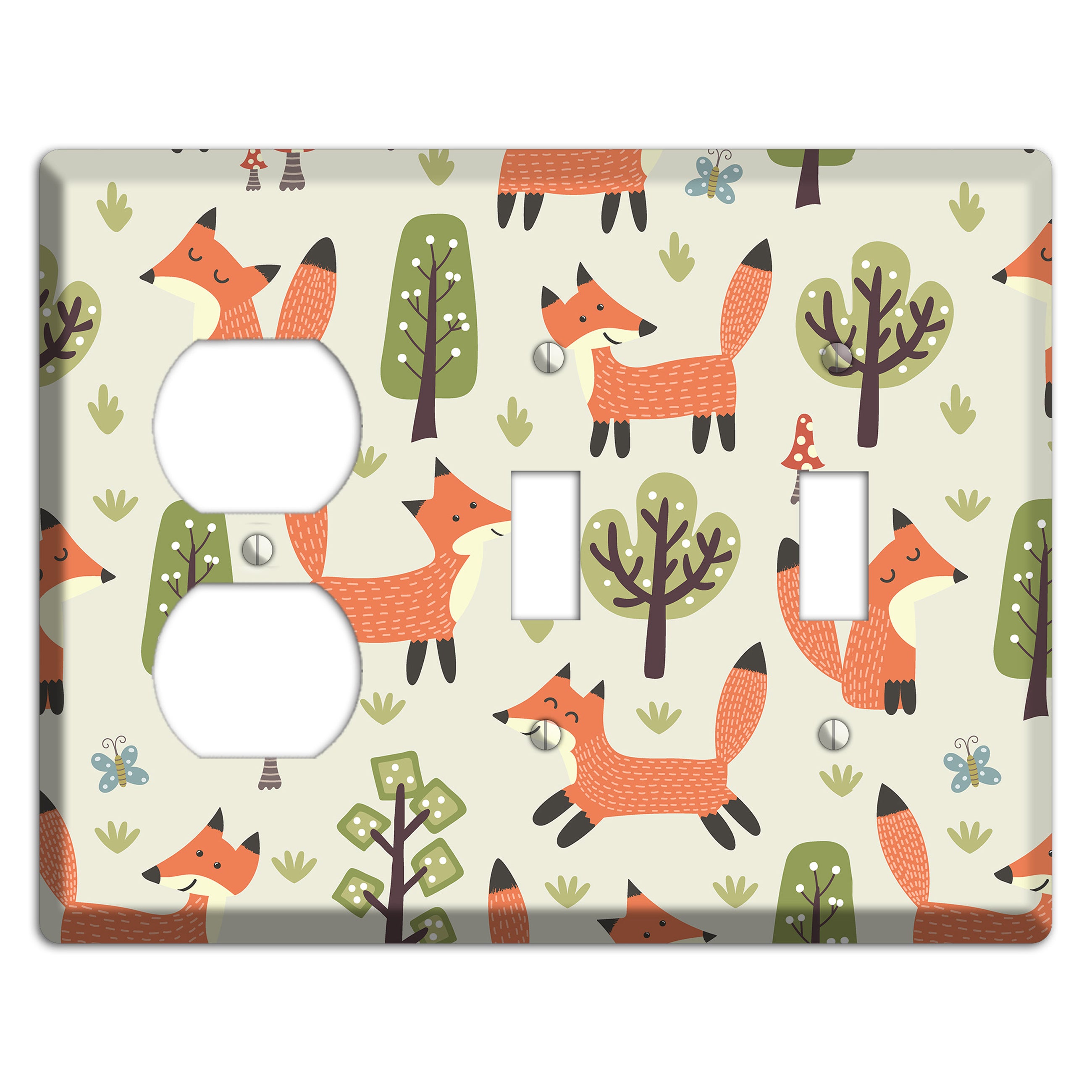 Fox & Forest (Olive) Duplex / 2 Toggle Wallplate
