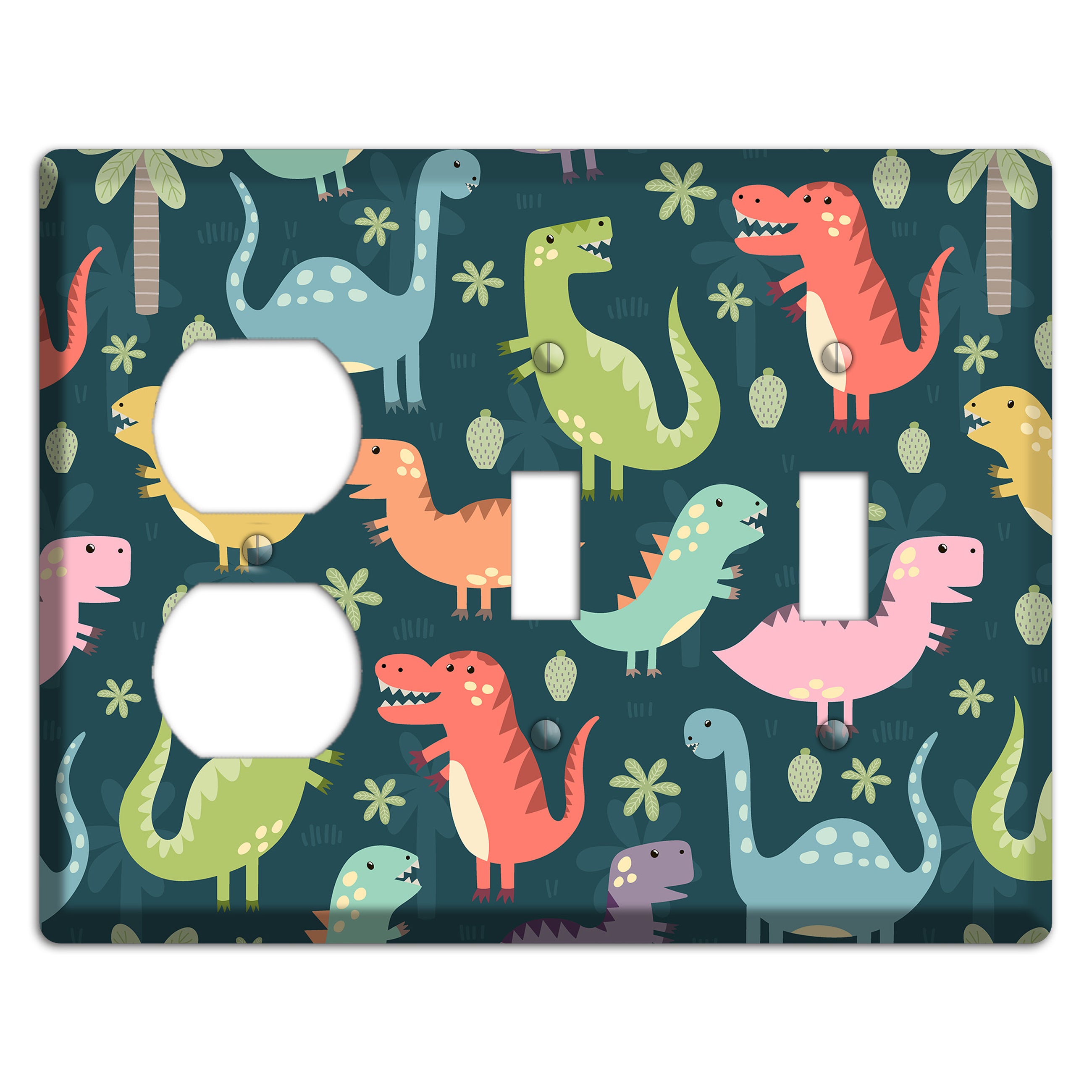 Jurassic Pals (Dark) Duplex / 2 Toggle Wallplate