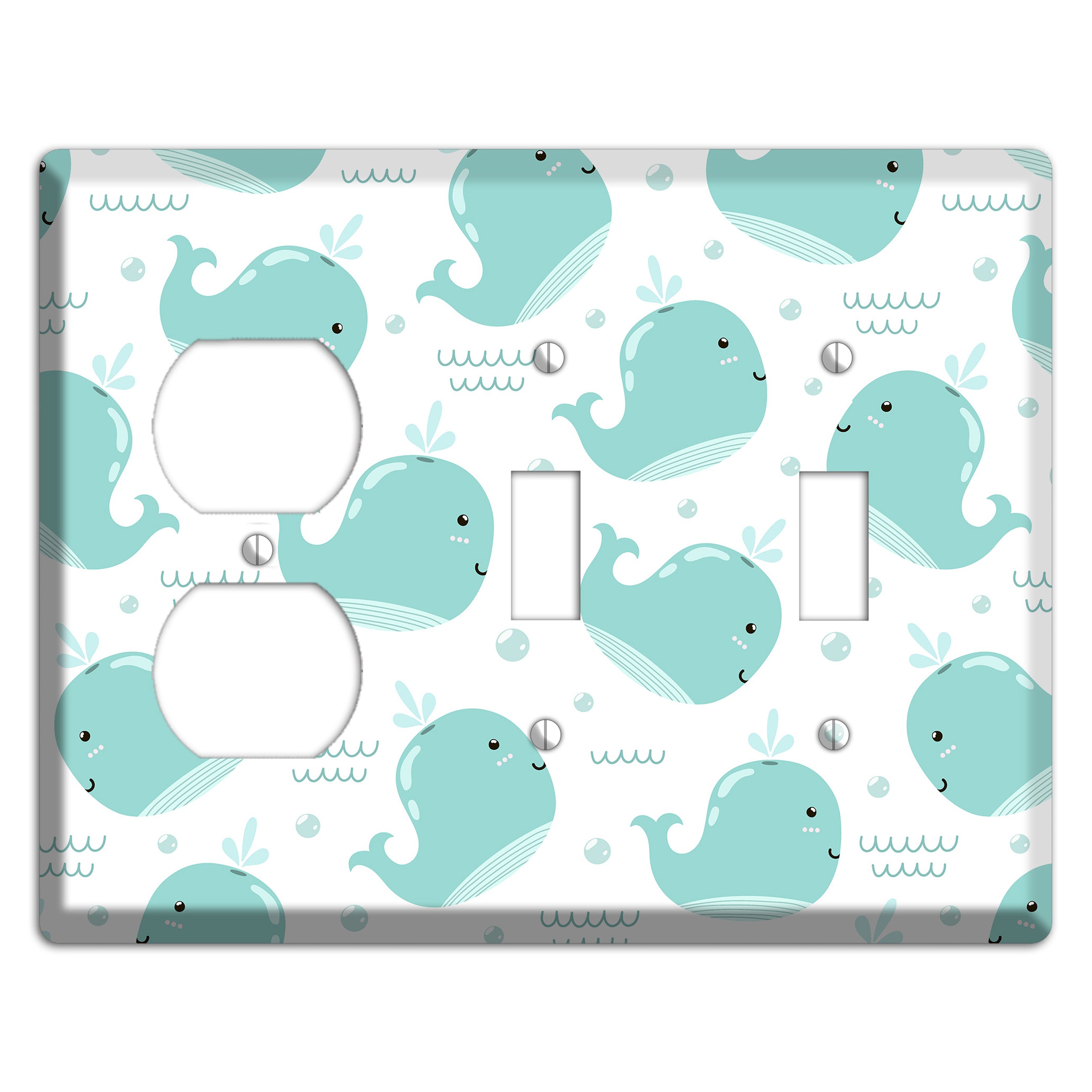 Happy Whales (White) Duplex / 2 Toggle Wallplate