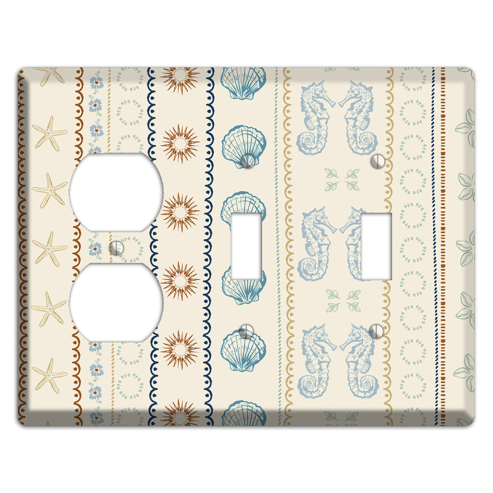 Ivory Seahorse Stripe Duplex / 2 Toggle Wallplate