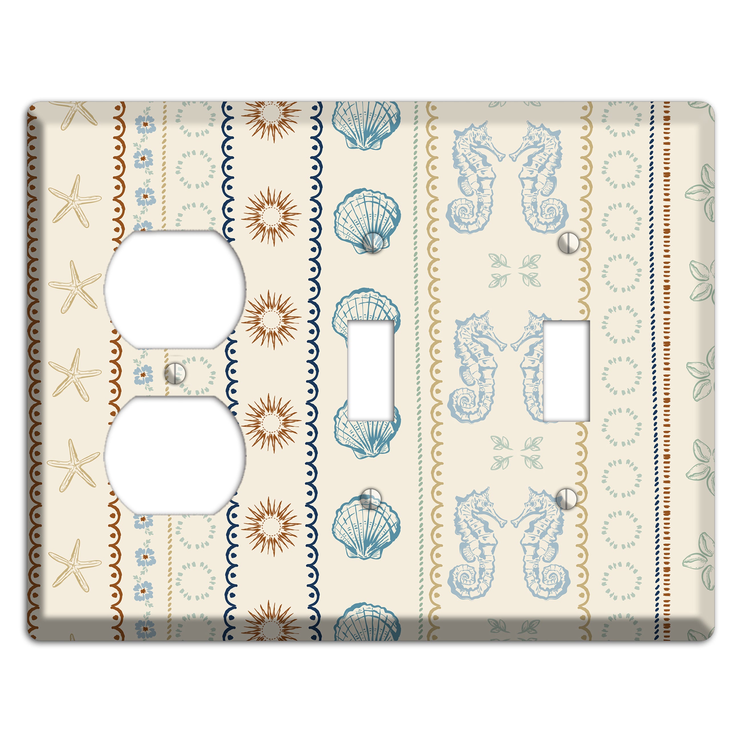 Ivory Seahorse Stripe Duplex / 2 Toggle Wallplate