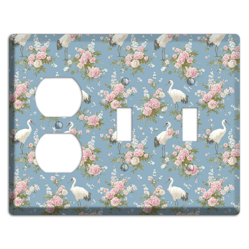 Dusty Blue Peony Flight Duplex / 2 Toggle Wallplate