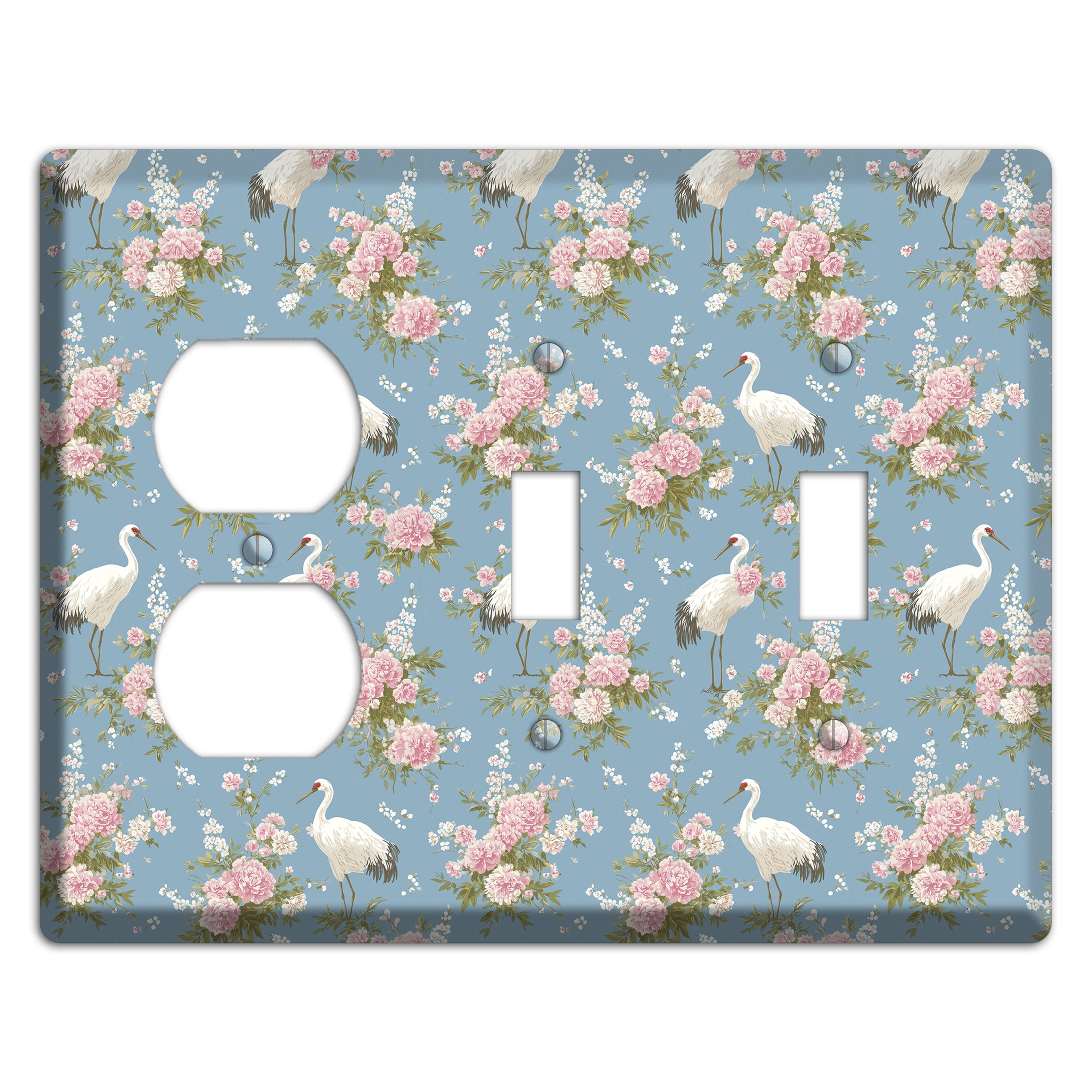 Dusty Blue Peony Flight Duplex / 2 Toggle Wallplate