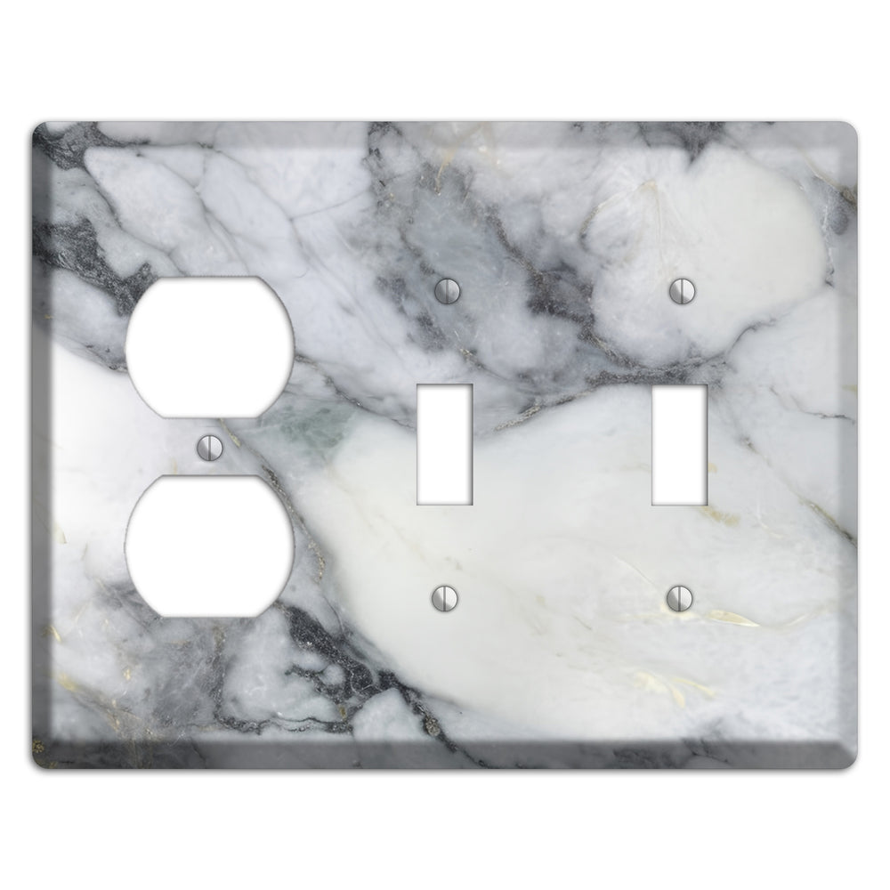 White and Grey Marble Duplex / 2 Toggle Wallplate