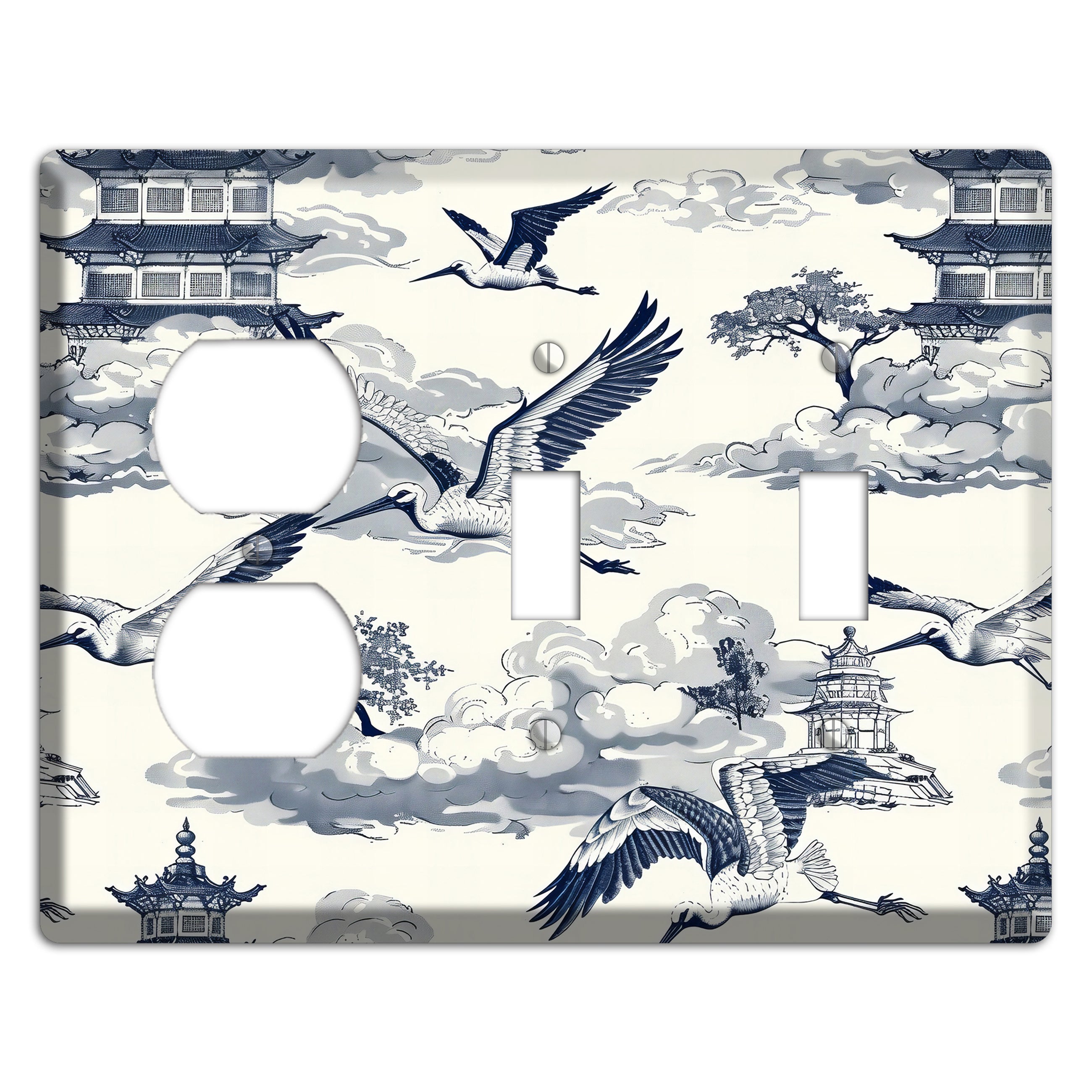 Crane Sky Toile Duplex / 2 Toggle Wallplate