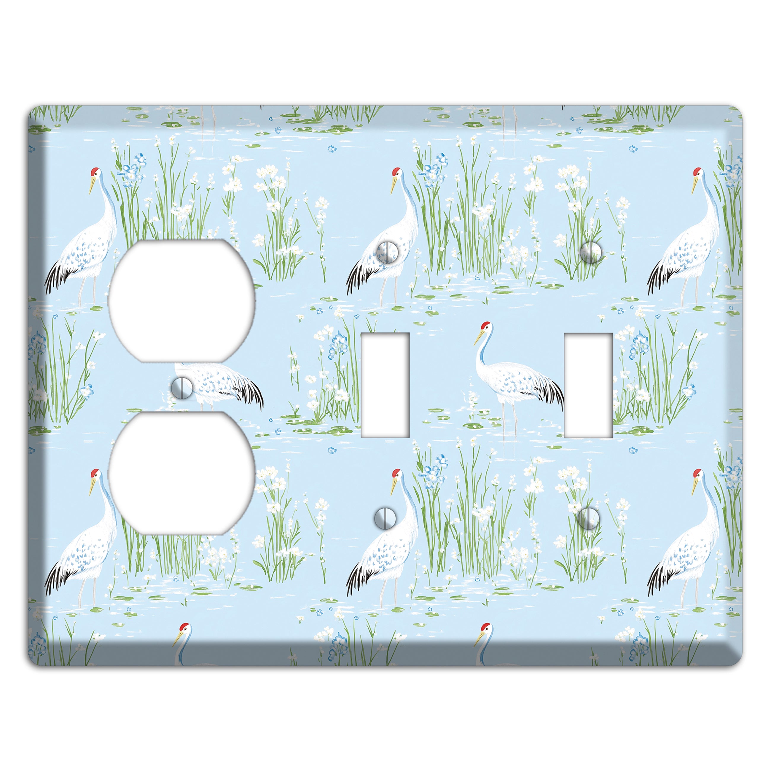 Azure Crane Sanctuary Duplex / 2 Toggle Wallplate