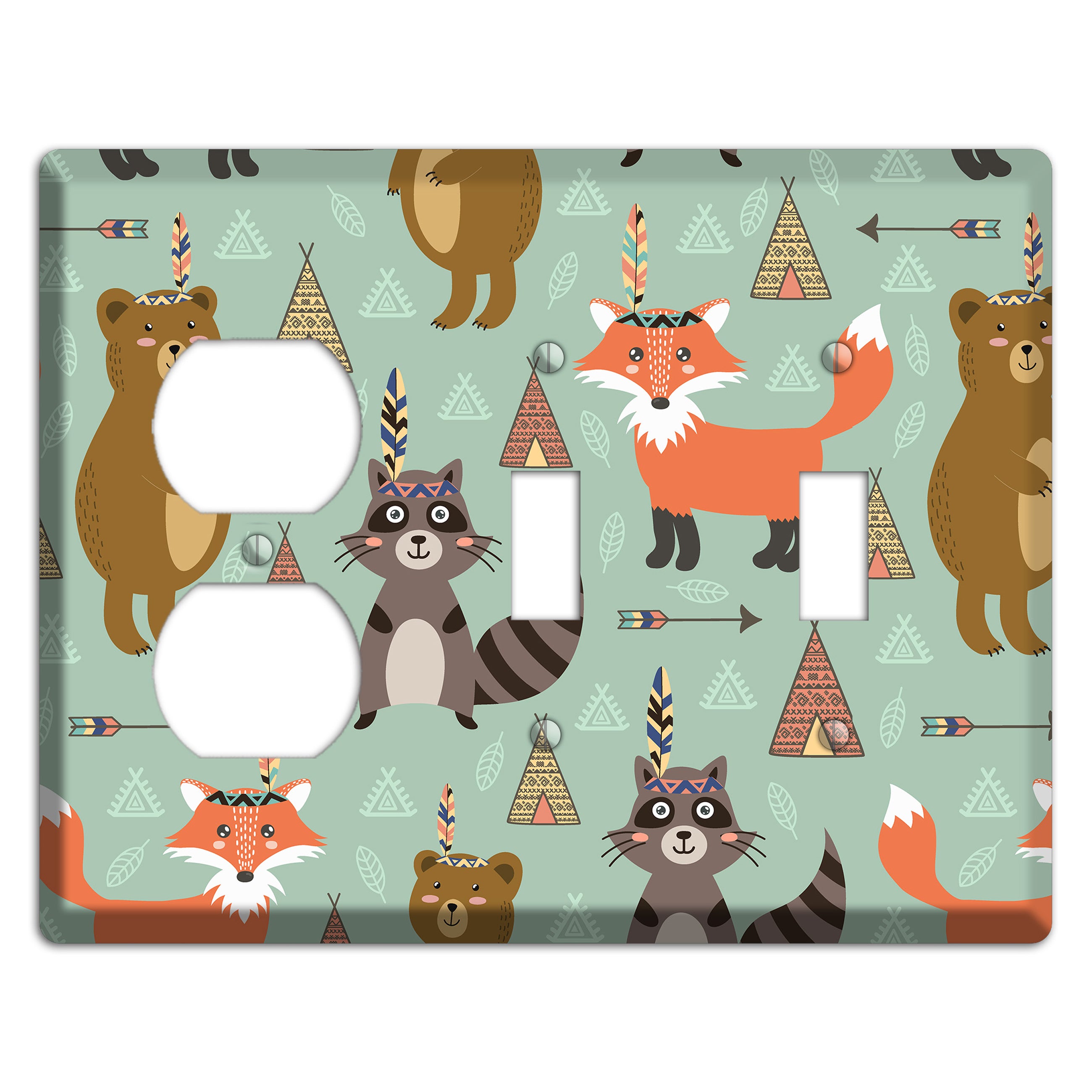 Tribal Woodland Camp Duplex / 2 Toggle Wallplate