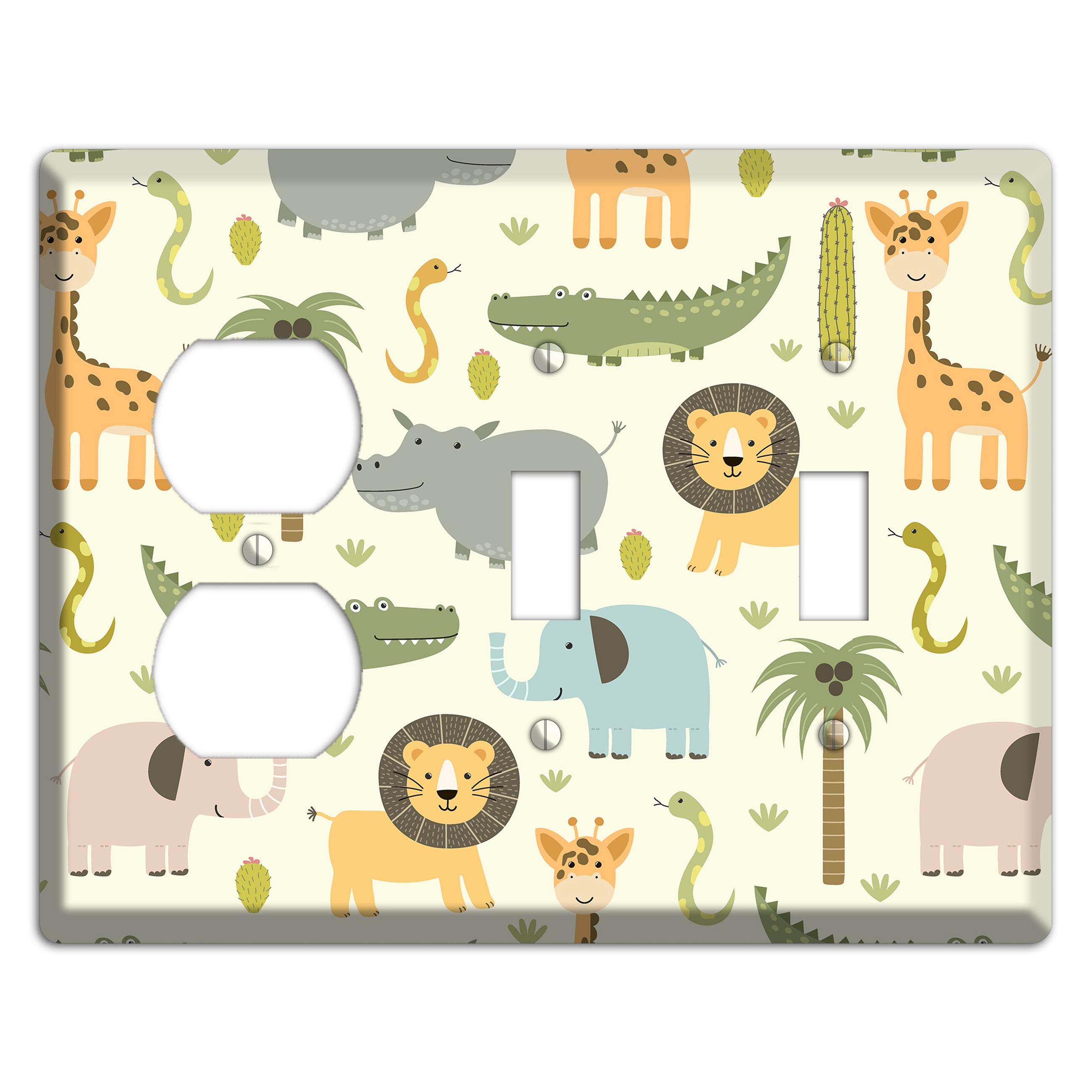 Jungle Friends (Cream) Duplex / 2 Toggle Wallplate