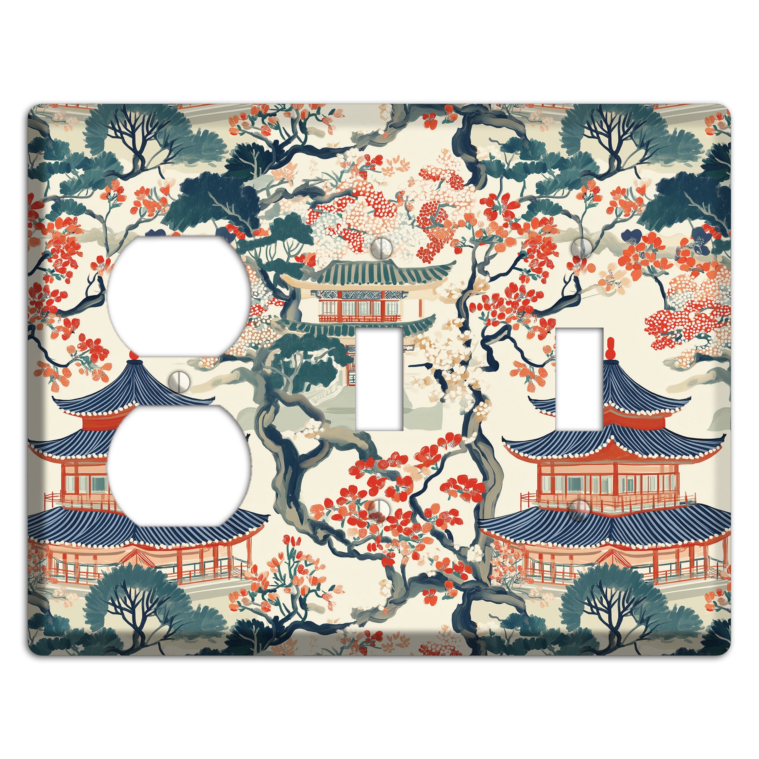 Blossom & Pagoda Duplex / 2 Toggle Wallplate