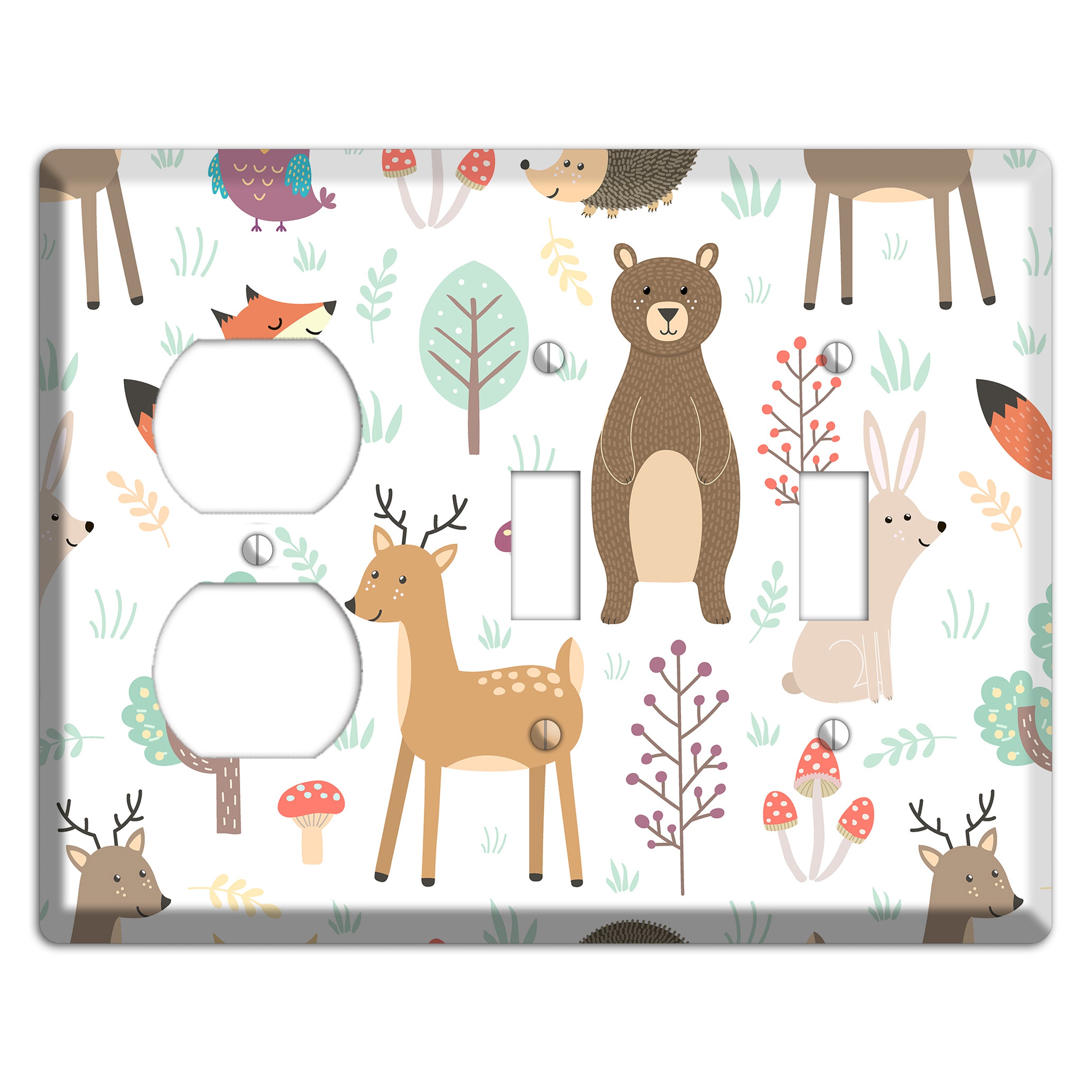 Woodland Friends (White) Duplex / 2 Toggle Wallplate