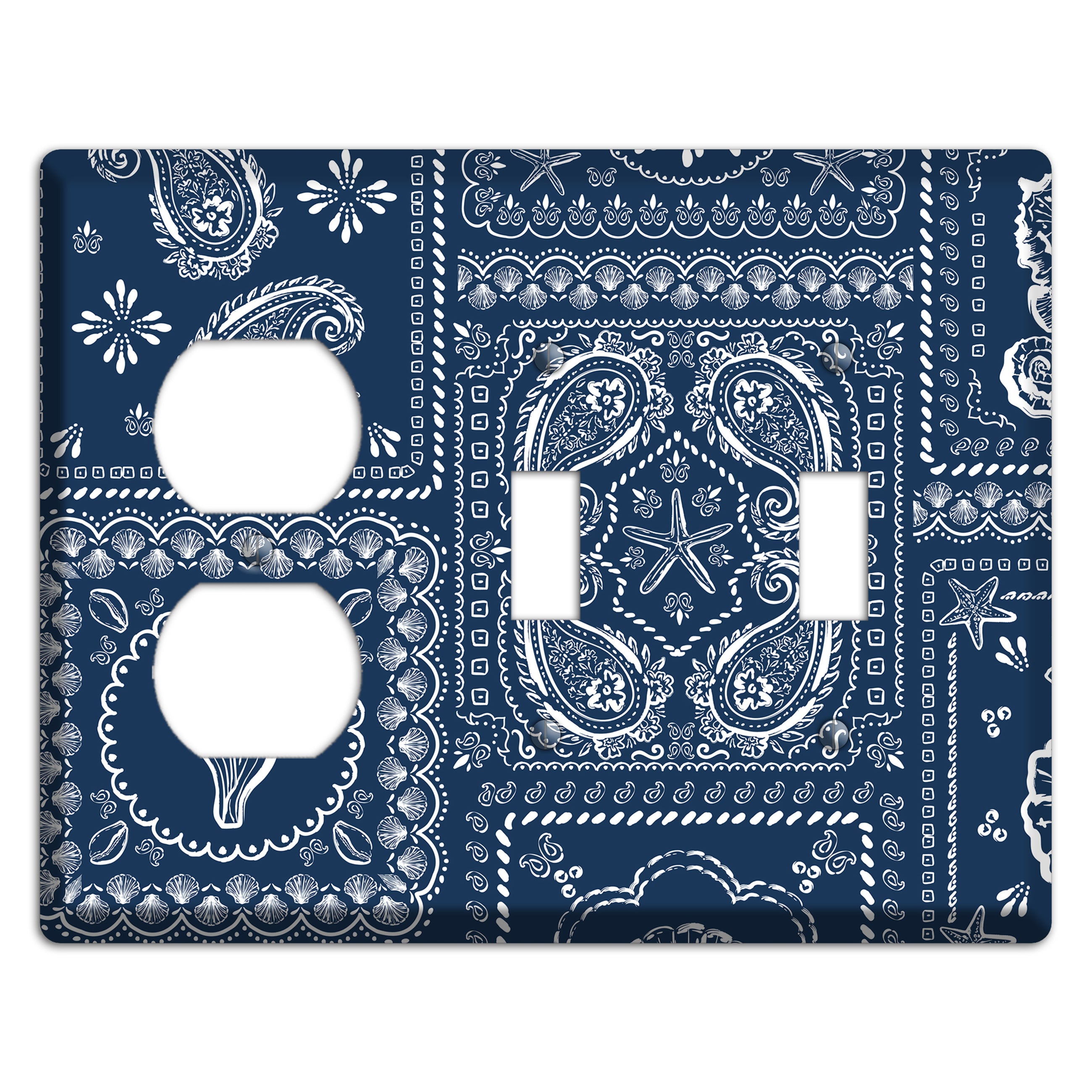 Navy Paisley Patchwork Duplex / 2 Toggle Wallplate
