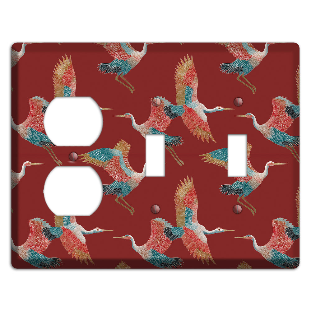Crimson Heron Dance Duplex / 2 Toggle Wallplate