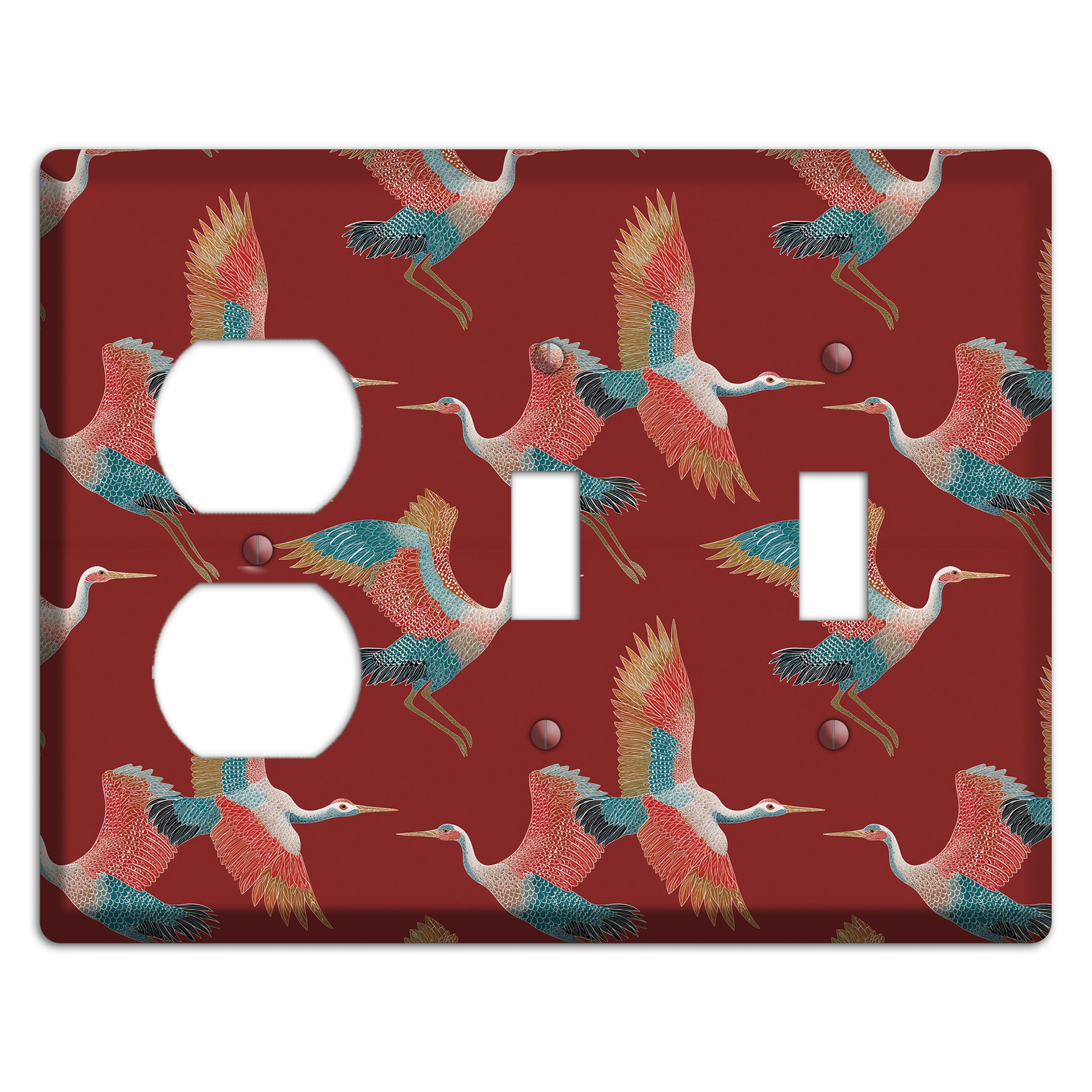 Crimson Heron Dance Duplex / 2 Toggle Wallplate
