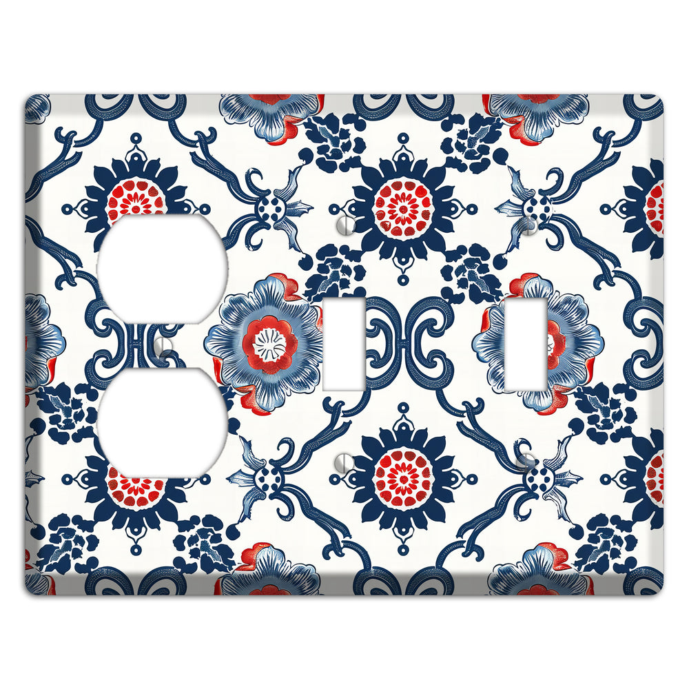 Indigo Court Florals Duplex / 2 Toggle Wallplate