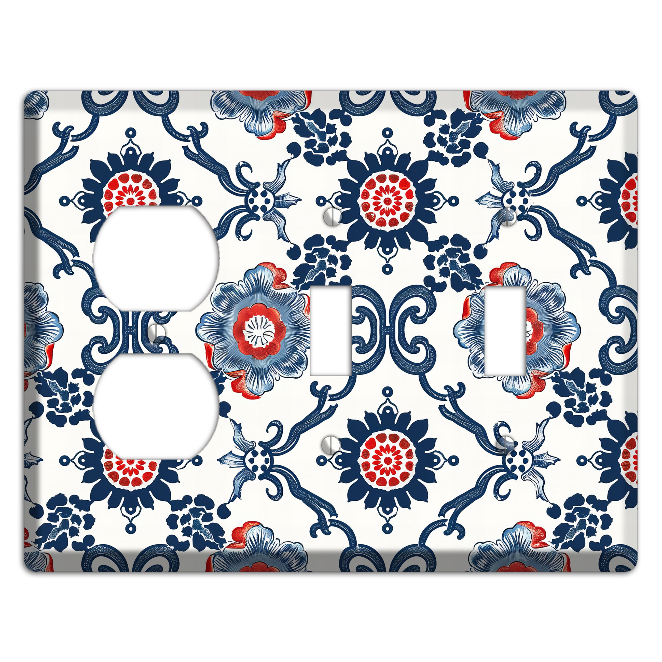 Indigo Court Florals Duplex / 2 Toggle Wallplate