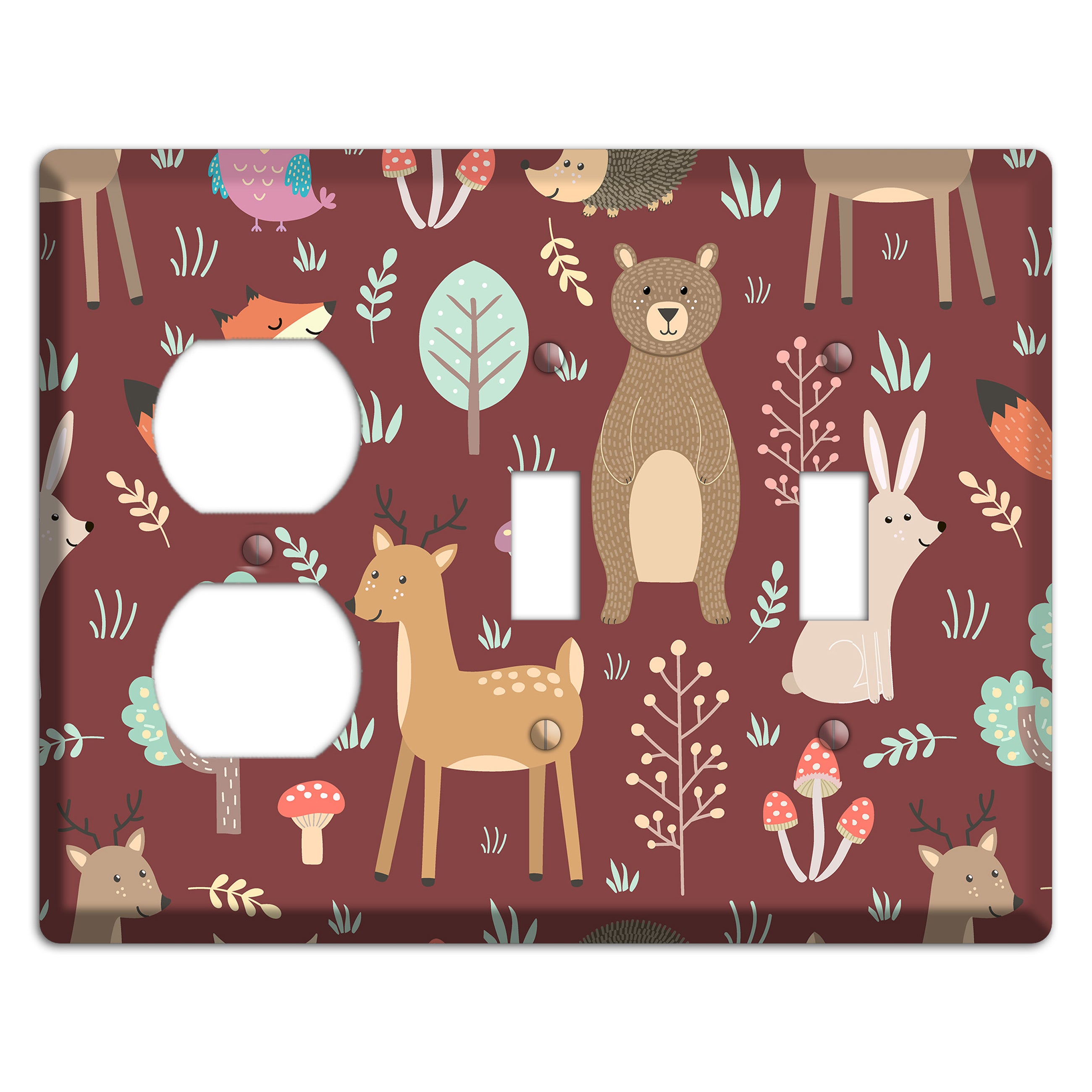 Woodland Friends (Maroon) Duplex / 2 Toggle Wallplate