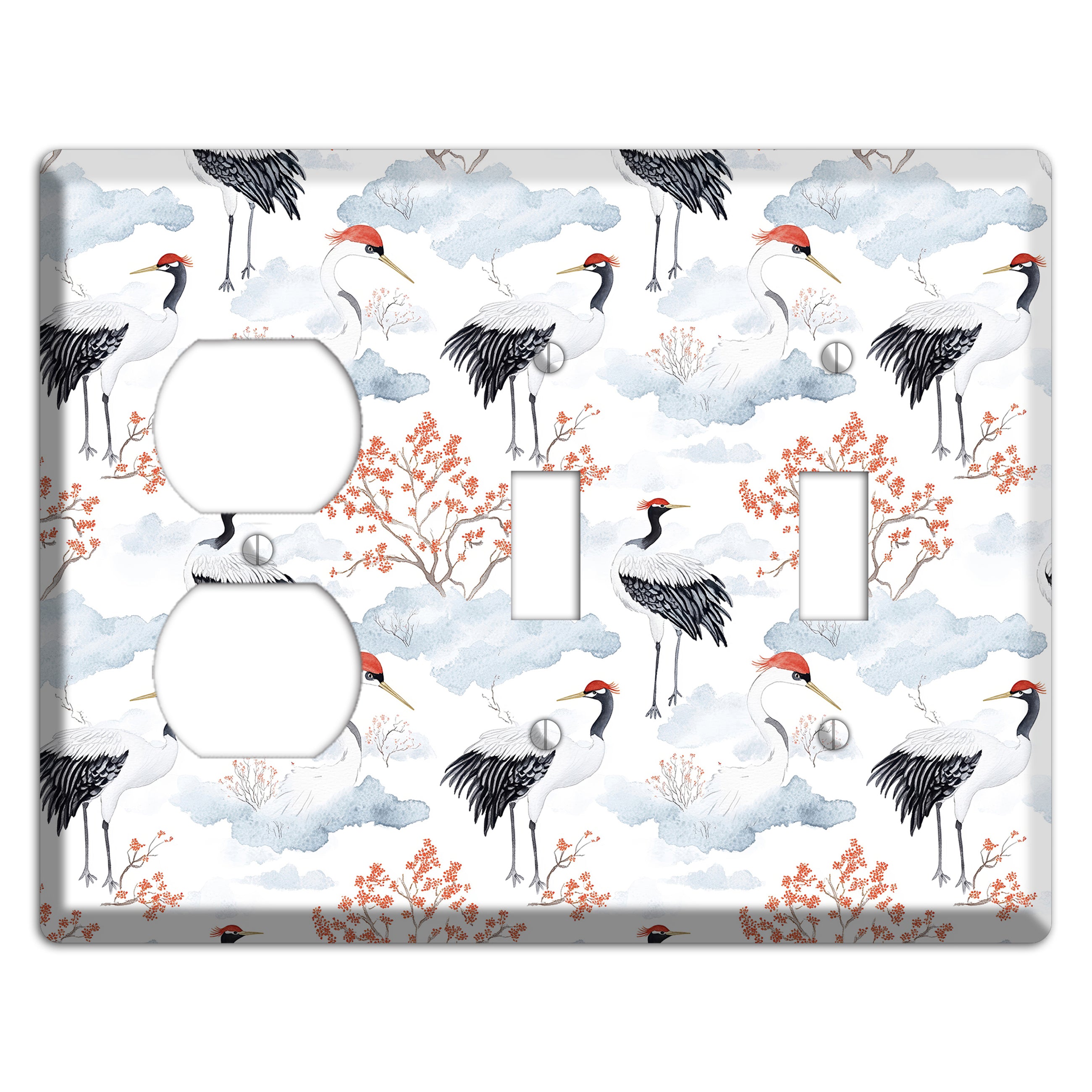 Crimson Crown Cranes Duplex / 2 Toggle Wallplate